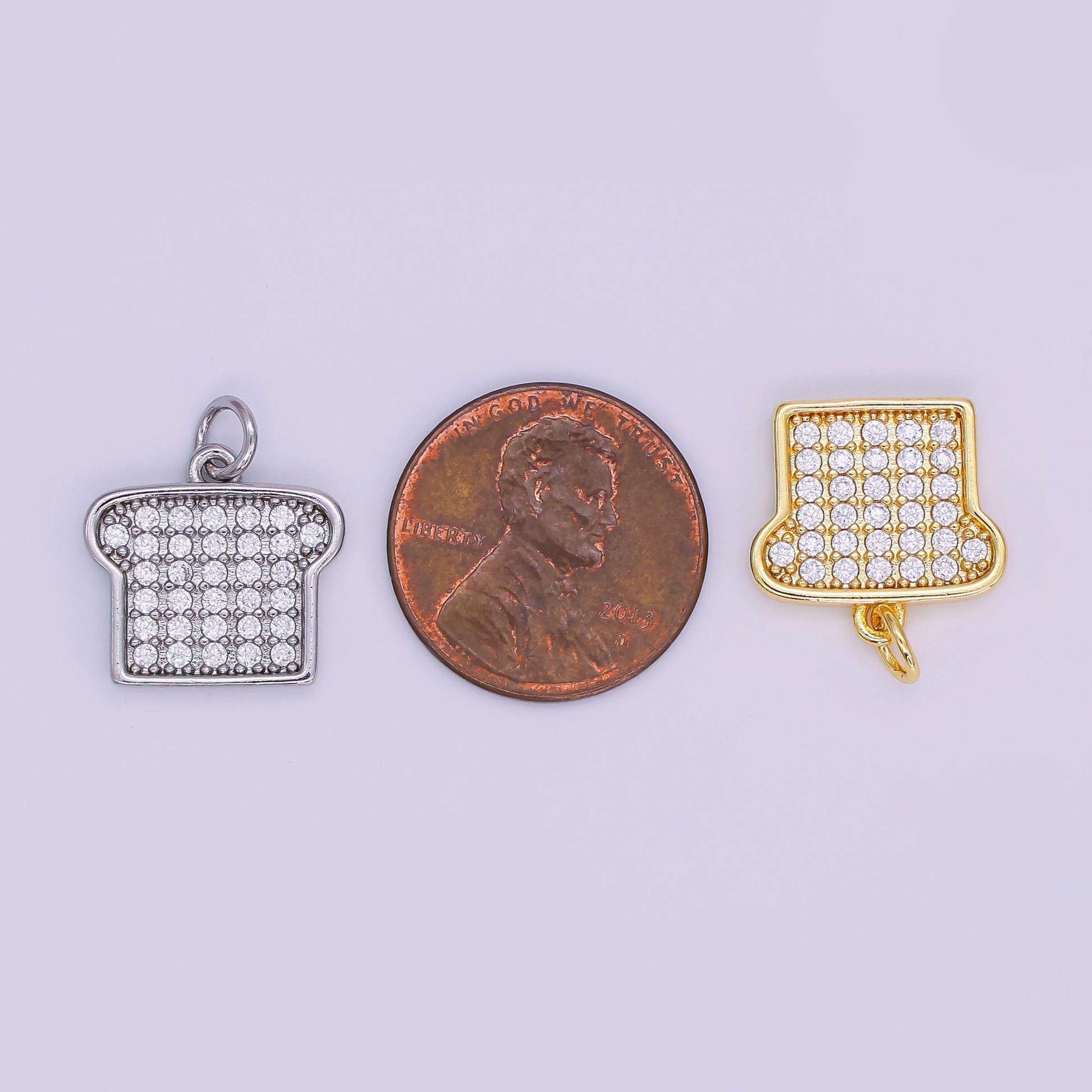 Cubic Bread charm 18k Gold Filled Silver French Toast Charm with Clear Micro Pave CZ for Bracelets and Necklaces Supply N-789