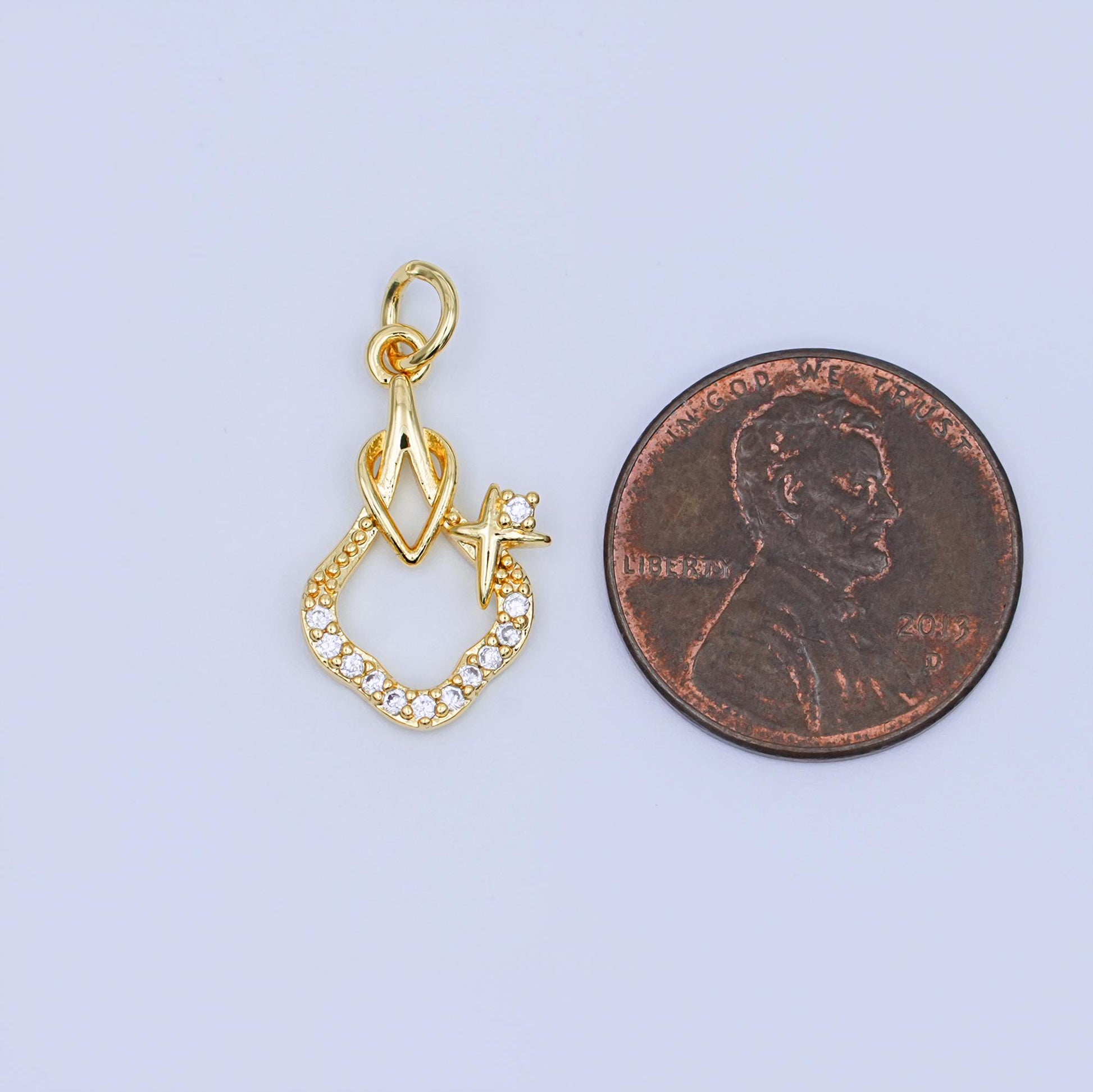 Gold Sparkle Wishbone Charm – Crystal Star Accent – Elegant Gold Pendant for Necklace or Bracelet – Celestial Jewelry Making Supply AF457