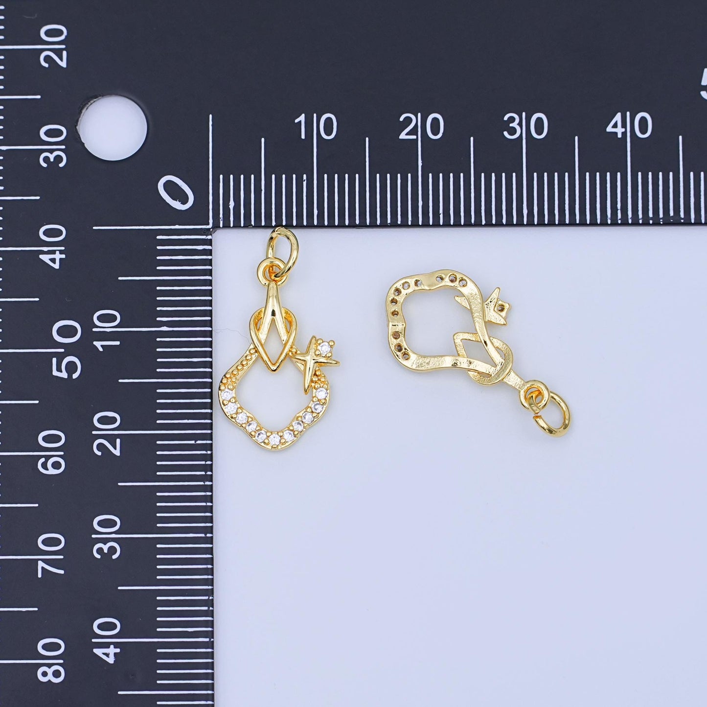 Gold Sparkle Wishbone Charm – Crystal Star Accent – Elegant Gold Pendant for Necklace or Bracelet – Celestial Jewelry Making Supply AF457