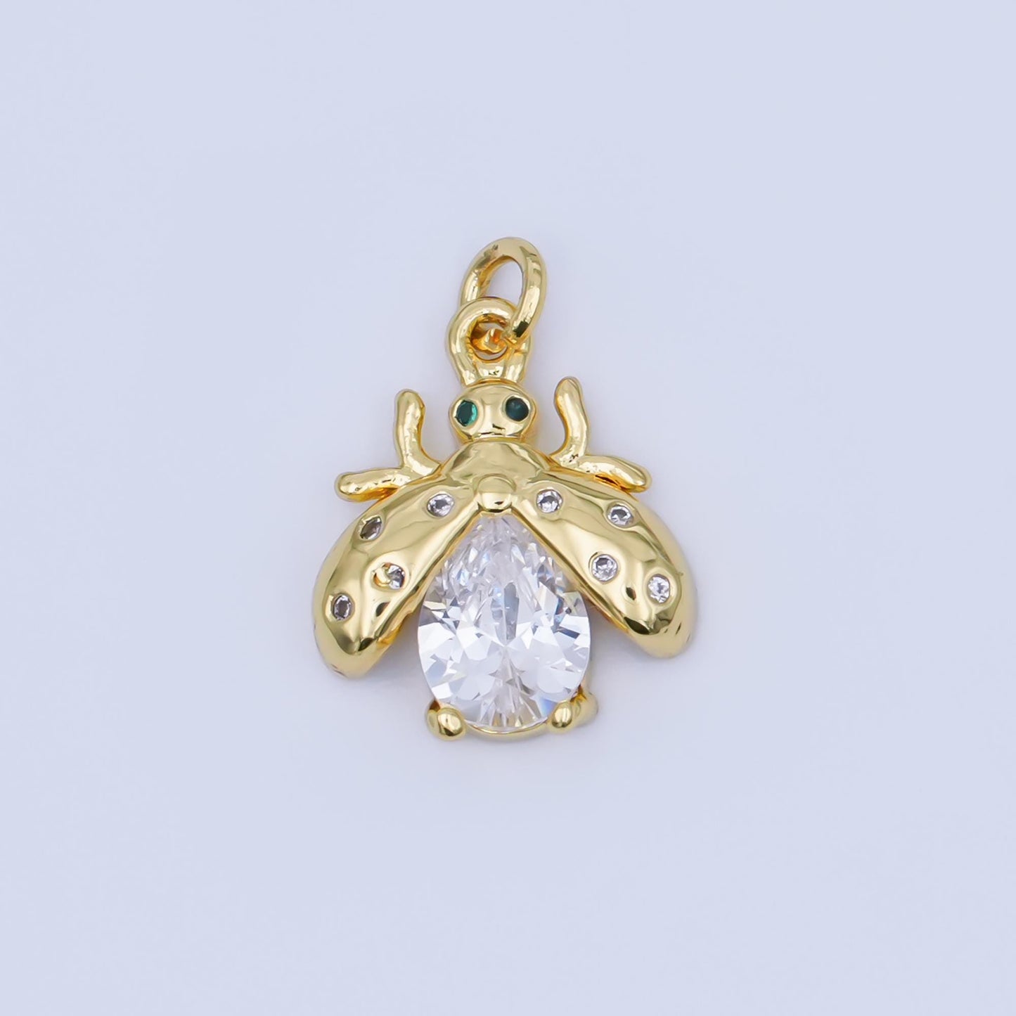 Mini lady bug charm 14k gold filled Clear Cz animal insect cute iridescent bug pendant | aJ-292