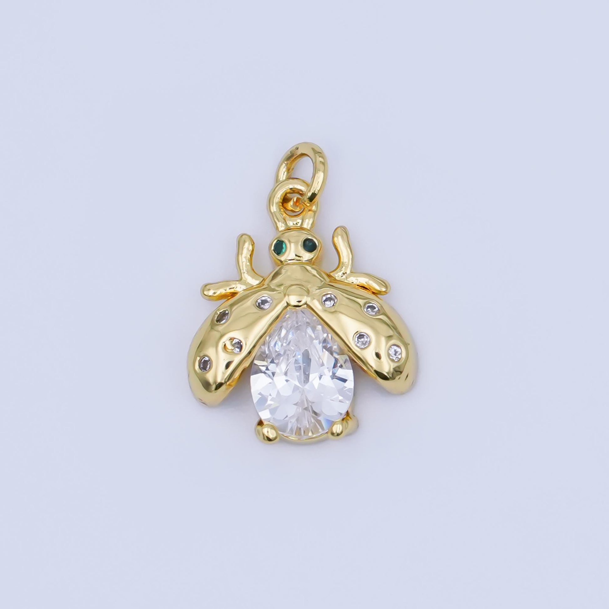 Mini lady bug charm 14k gold filled Clear Cz animal insect cute iridescent bug pendant | aJ-292