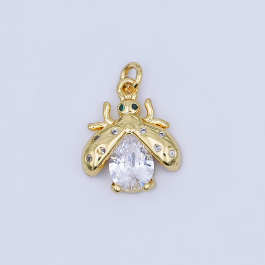 Mini lady bug charm 14k gold filled Clear Cz animal insect cute iridescent bug pendant | aJ-292