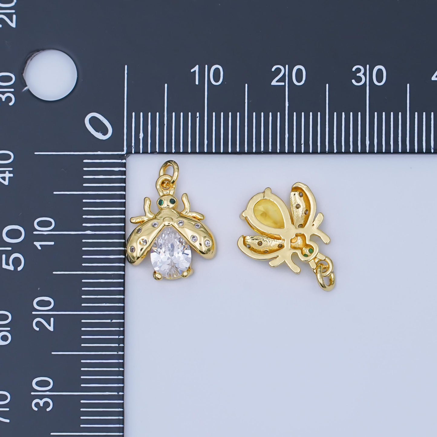 Mini lady bug charm 14k gold filled Clear Cz animal insect cute iridescent bug pendant | aJ-292