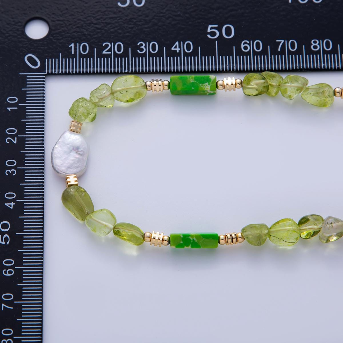16K Gold Filled Freshwater Pearl Peridot Green Gemstone 16 Inch Handmade Beaded Cluster Necklace | WA-3179