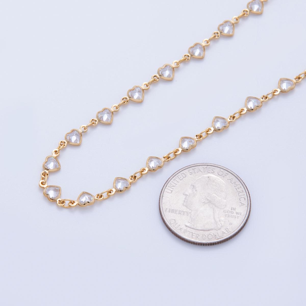 16K Gold Filled Dainty Heart Bezel Cut Chain by Yard, Wholesale Gold Sequin Chain CZ Bezel Cut Chain for Jewelry Making | ROLL-1586