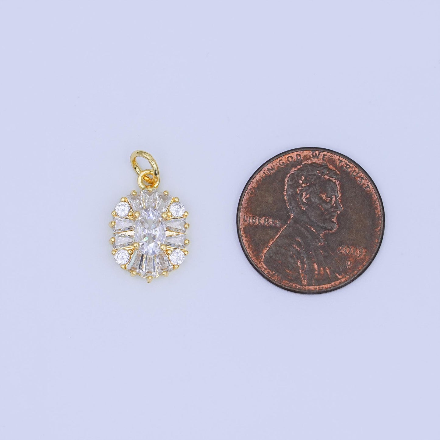 24k Gold Filled Oval Halo CZ Charm Clear CZ Radiant Starburst Pendant for Bracelet, Necklaces & Earrings Supply N-715