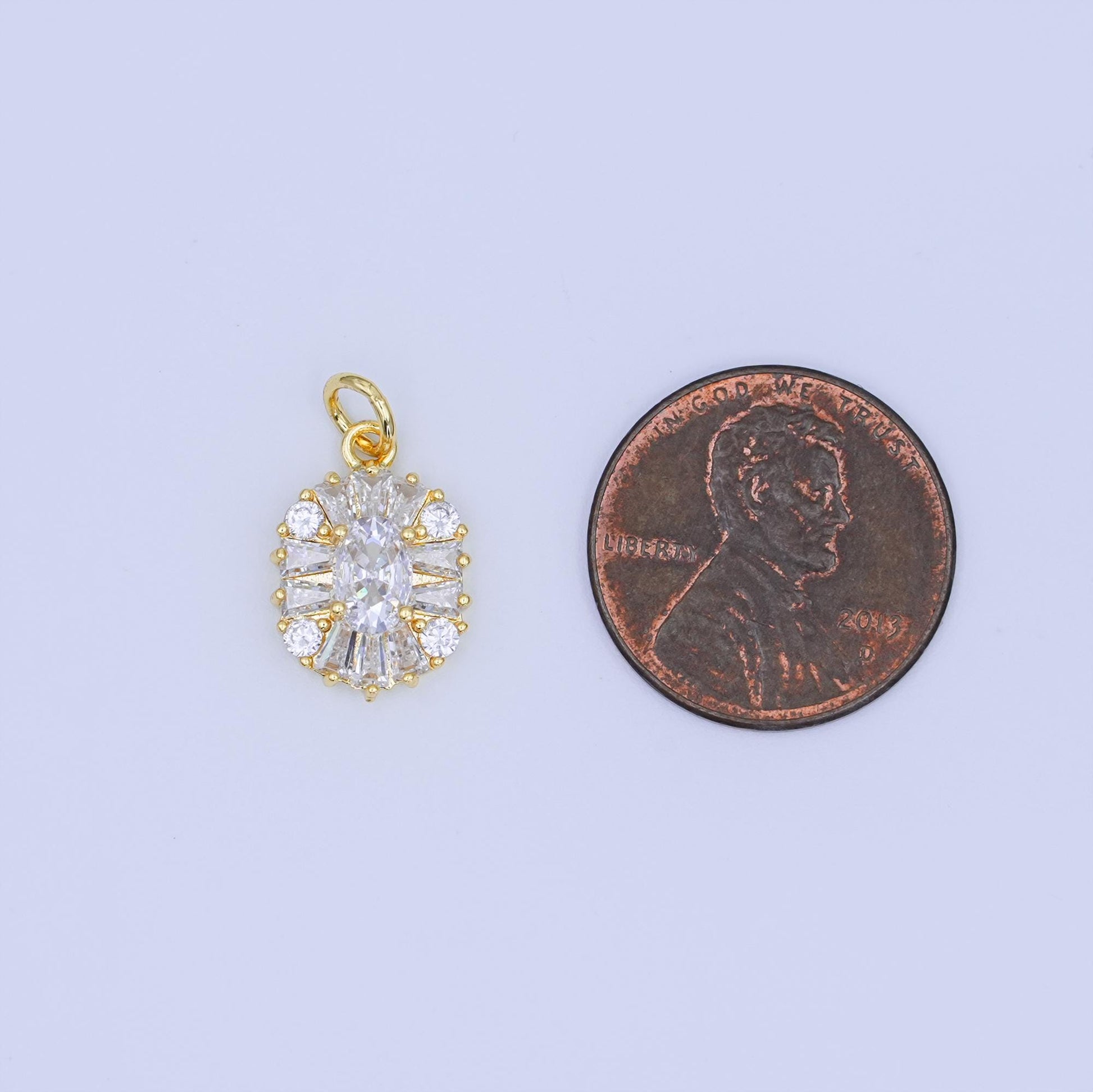 24k Gold Filled Oval Halo CZ Charm Clear CZ Radiant Starburst Pendant for Bracelet, Necklaces & Earrings Supply N-715
