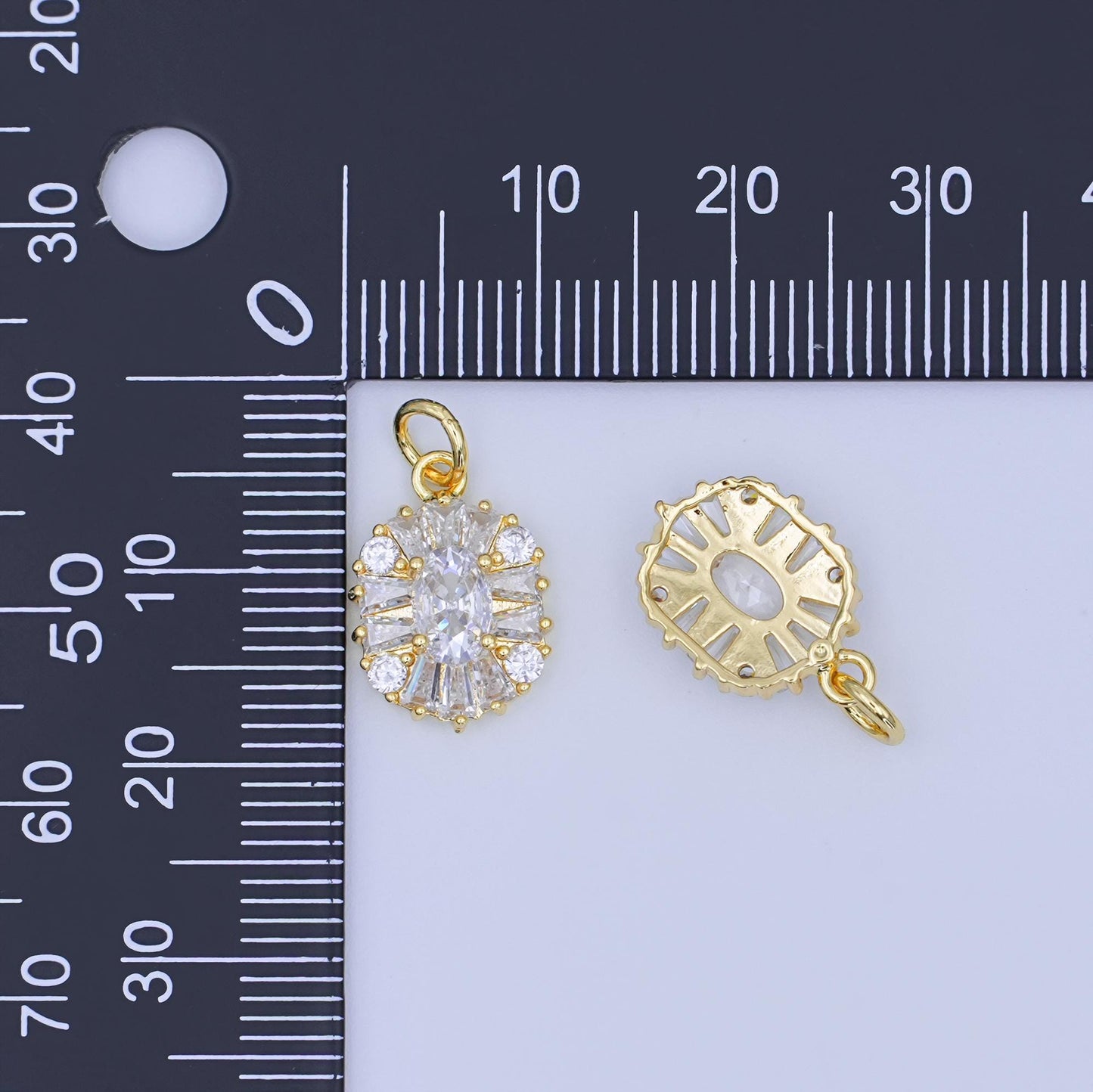 24k Gold Filled Oval Halo CZ Charm Clear CZ Radiant Starburst Pendant for Bracelet, Necklaces & Earrings Supply N-715