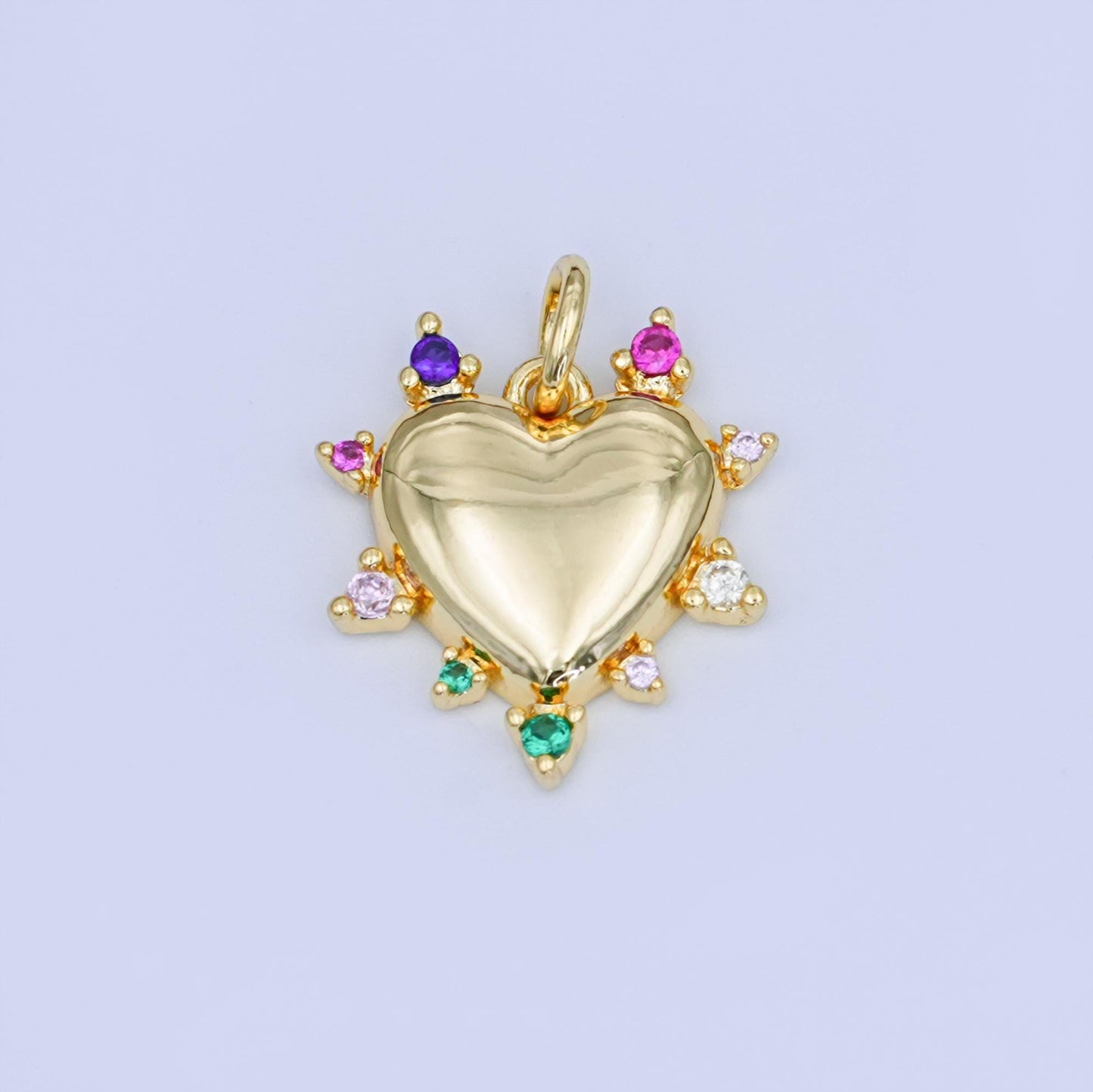 Mini 24k gold filled heart pendant radiant love charm with multi color CZ for bracelet necklace diy jewelry making supply N712