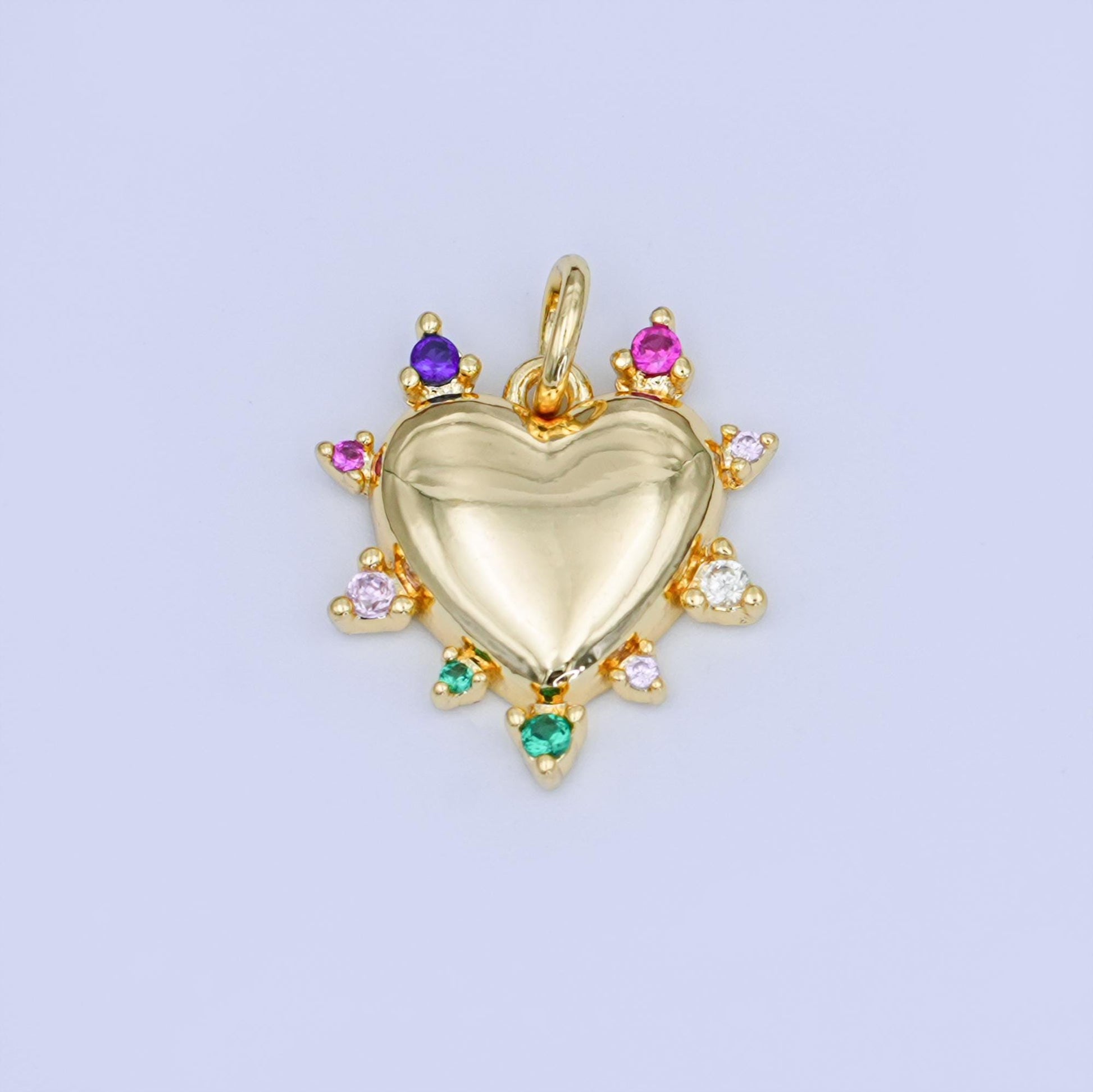 Mini 24k gold filled heart pendant radiant love charm with multi color CZ for bracelet necklace diy jewelry making supply N712