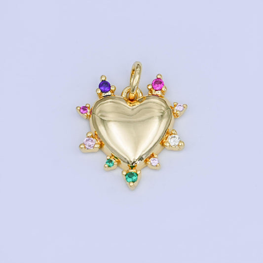 Mini 24k gold filled heart pendant radiant love charm with multi color CZ for bracelet necklace diy jewelry making supply N712
