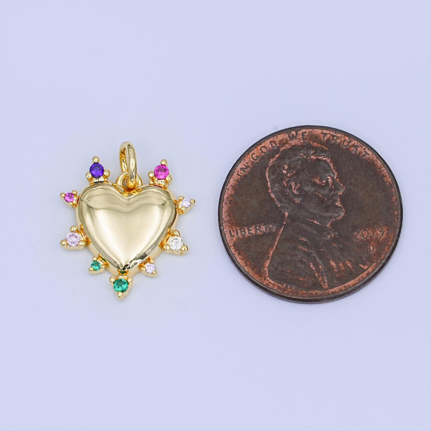 Mini 24k gold filled heart pendant radiant love charm with multi color CZ for bracelet necklace diy jewelry making supply N712