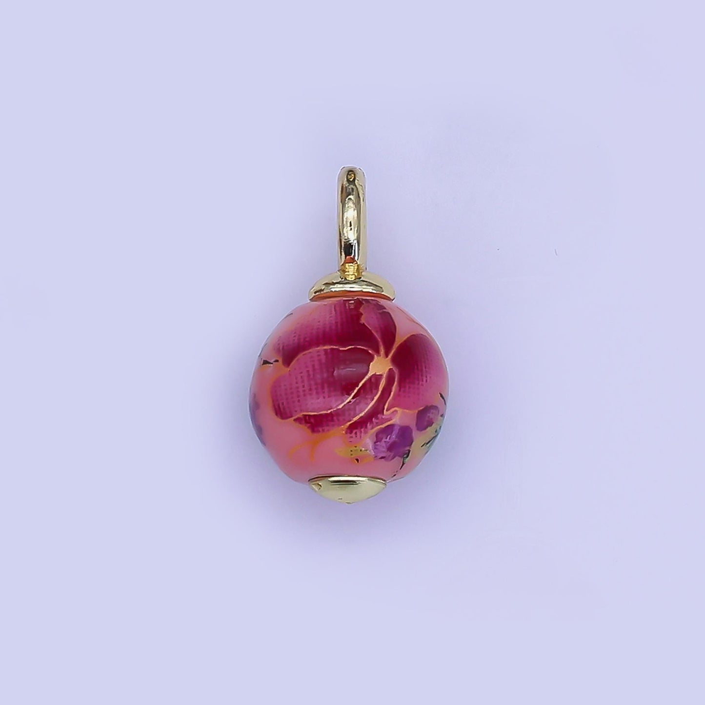 24K Gold Filled Dark Blue, Yellow, Light Blue, Pink Flower Round Ceramic Drop Pendant | C458 C478