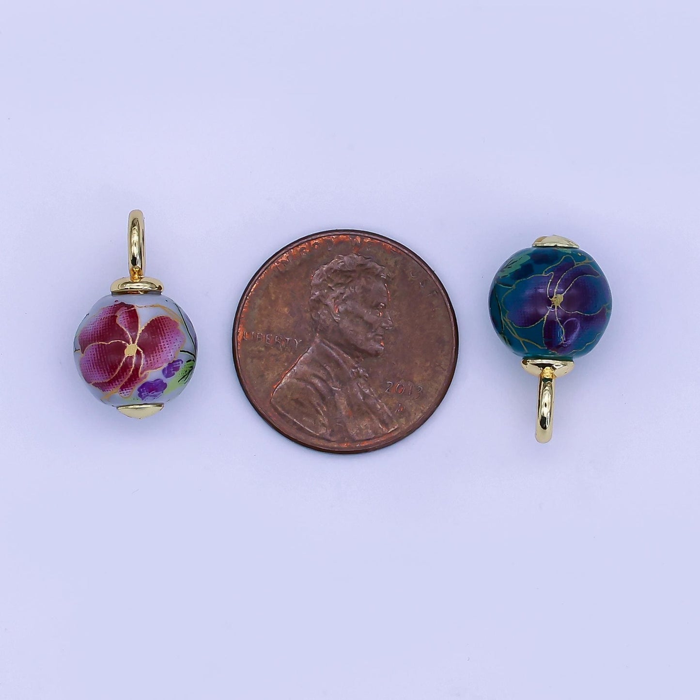 24K Gold Filled Dark Blue, Yellow, Light Blue, Pink Flower Round Ceramic Drop Pendant | C458 C478