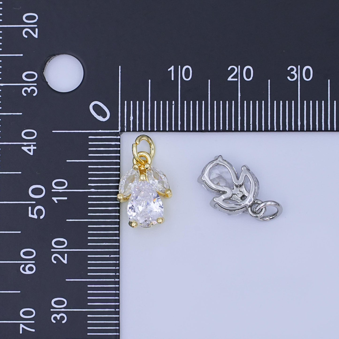 Angel Wing Teardrop CZ Charm 24K Gold Filled, Silver Dainty Cubic Pendant for Jewelry Making AF-479