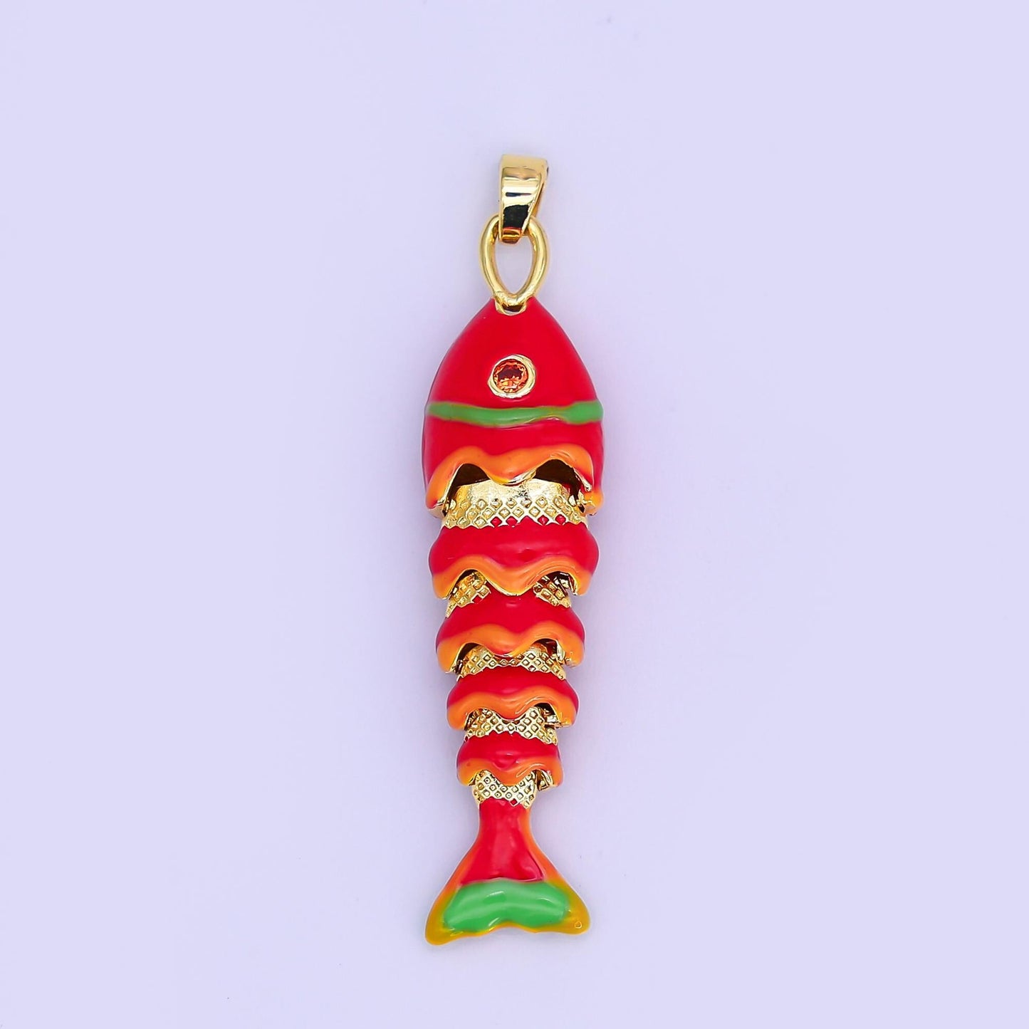 Long Colorful Enamel Sardines Fish 24k Gold Filled Moveable Fish Beach Under the Sea Animal Charm | ah-497