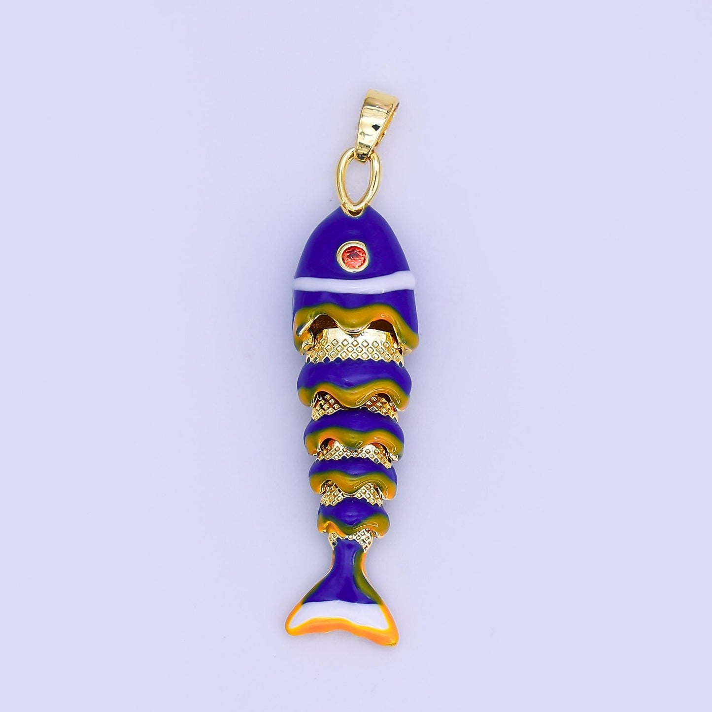 Long Colorful Enamel Sardines Fish 24k Gold Filled Moveable Fish Beach Under the Sea Animal Charm | ah-497