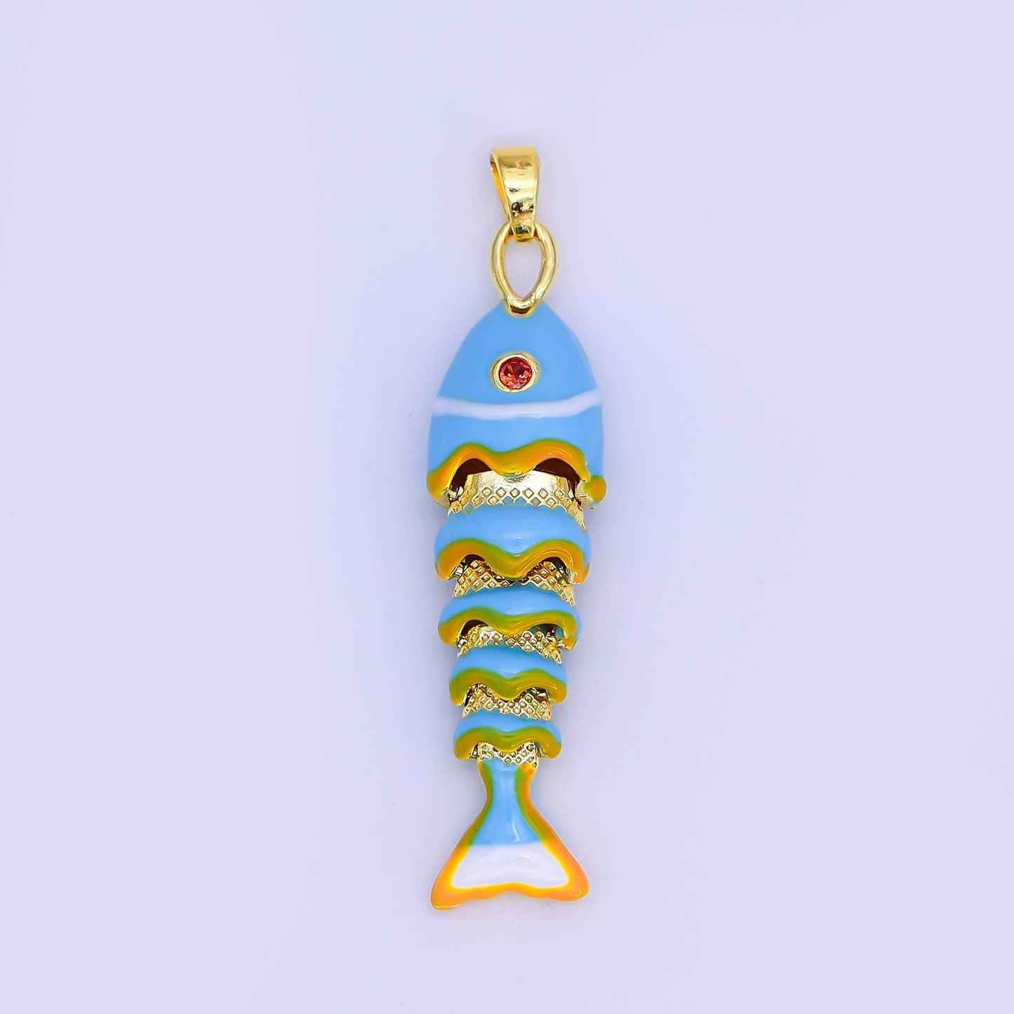 Long Colorful Enamel Sardines Fish 24k Gold Filled Moveable Fish Beach Under the Sea Animal Charm | ah-497