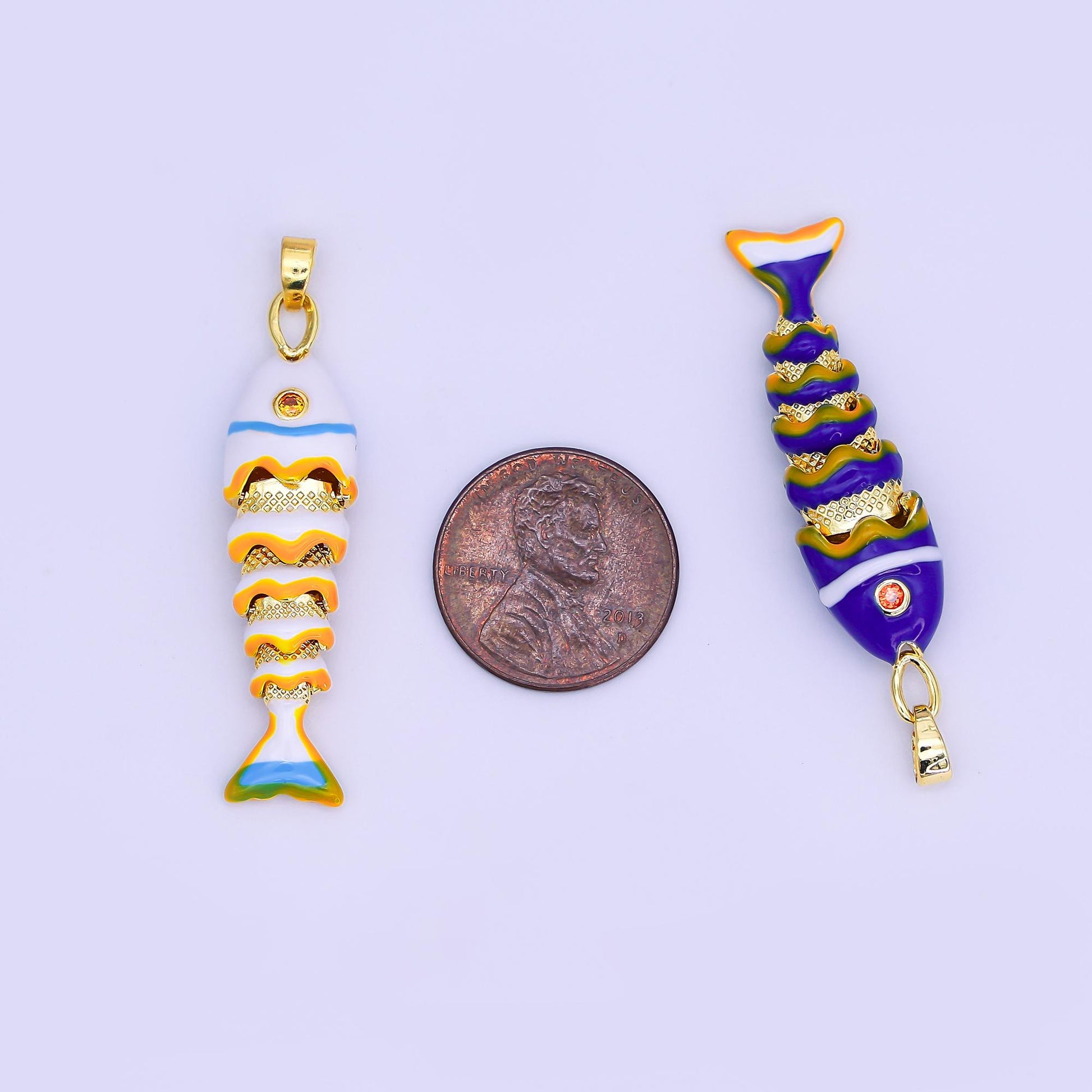 Long Colorful Enamel Sardines Fish 24k Gold Filled Moveable Fish Beach Under the Sea Animal Charm | ah-497