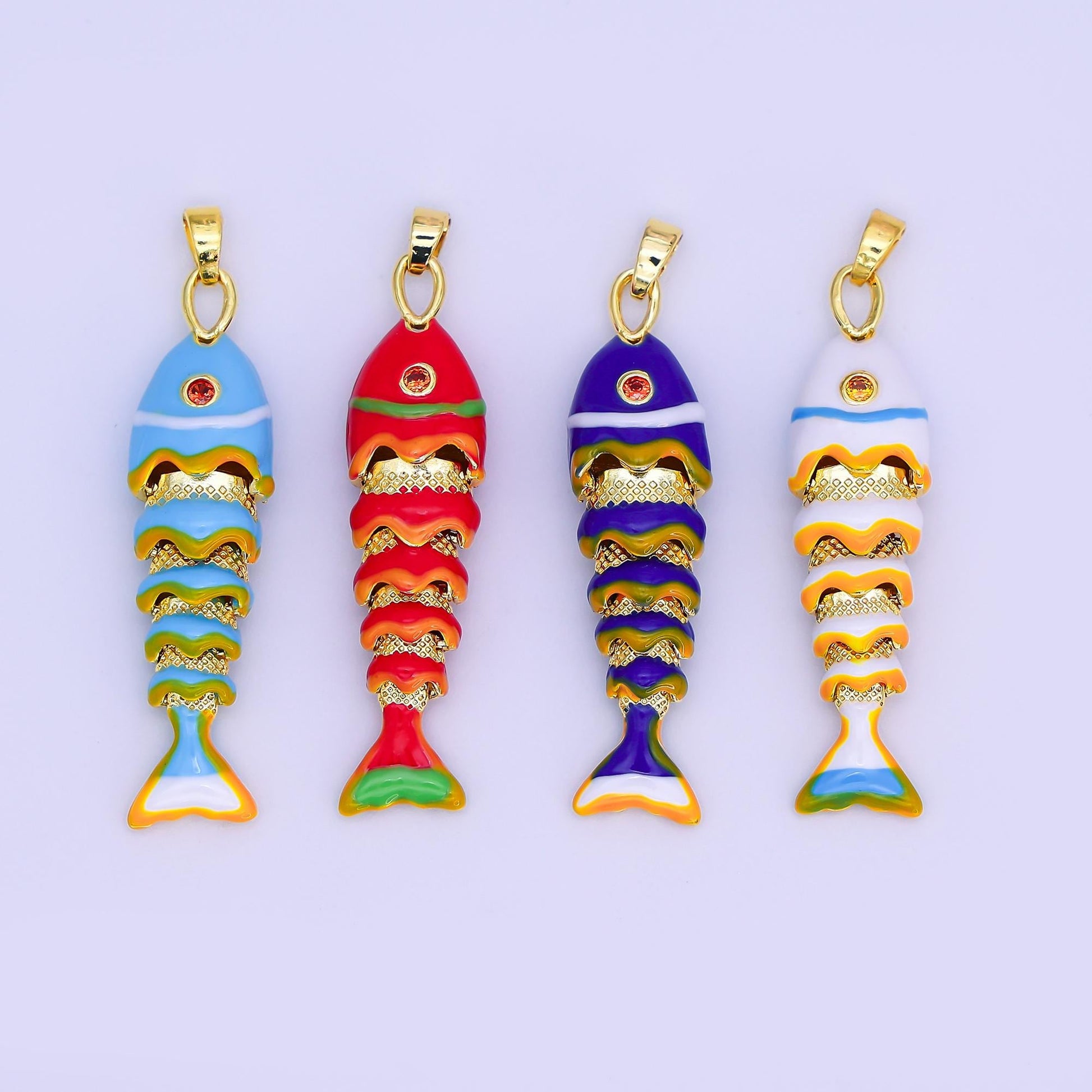 Long Colorful Enamel Sardines Fish 24k Gold Filled Moveable Fish Beach Under the Sea Animal Charm | ah-497