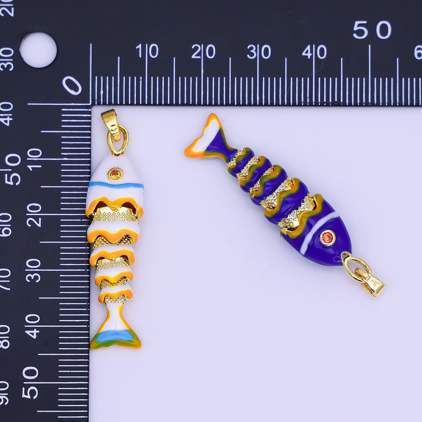 Long Colorful Enamel Sardines Fish 24k Gold Filled Moveable Fish Beach Under the Sea Animal Charm | ah-497