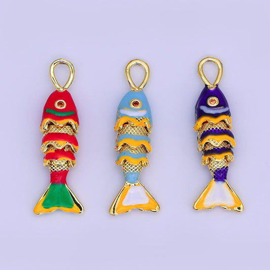 Colorful Enamel 3d movable fish 24k gold filled pendant gold fish charm for necklace fish lover gift AH-492