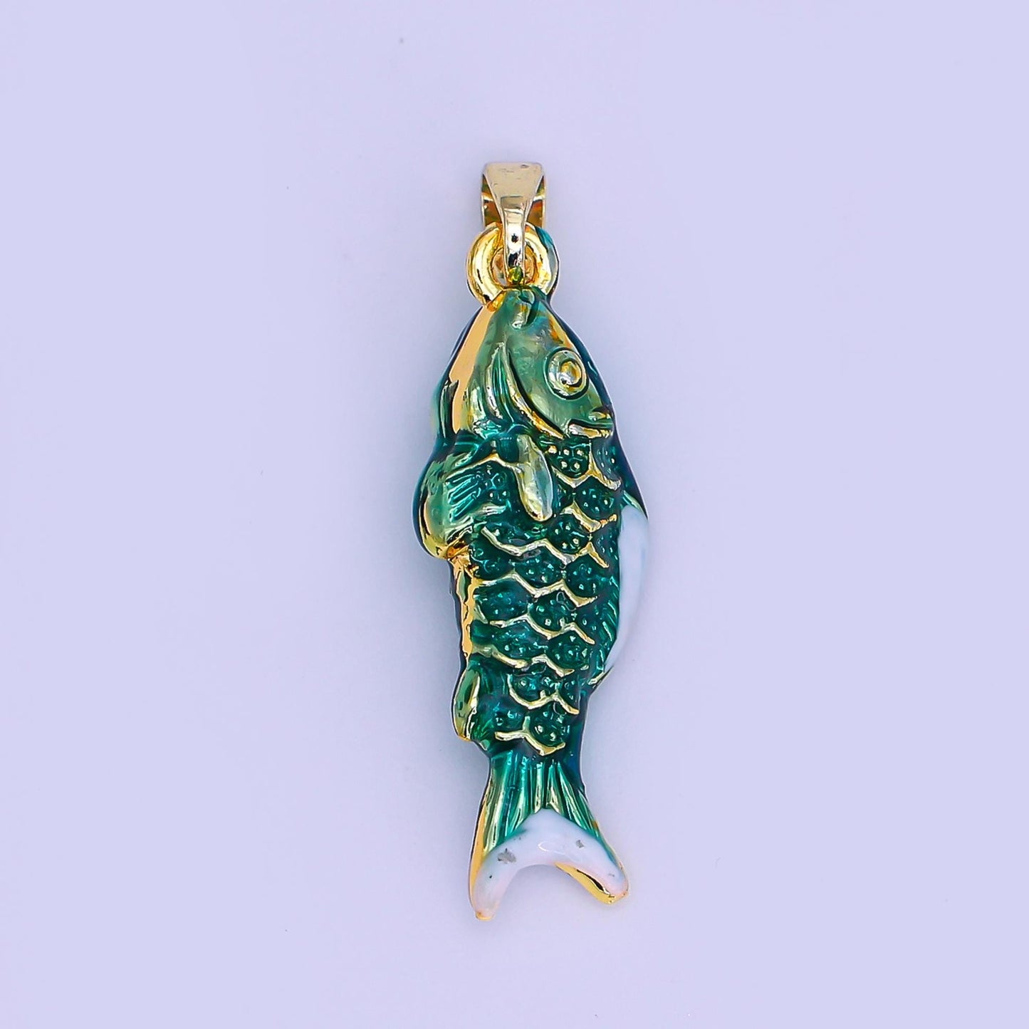 Mini Enamel Green fish Charms 24K Gold Filled fish Pendant, fish Charm Bracelet Necklace for DIY Jewelry Making Supply AH-494
