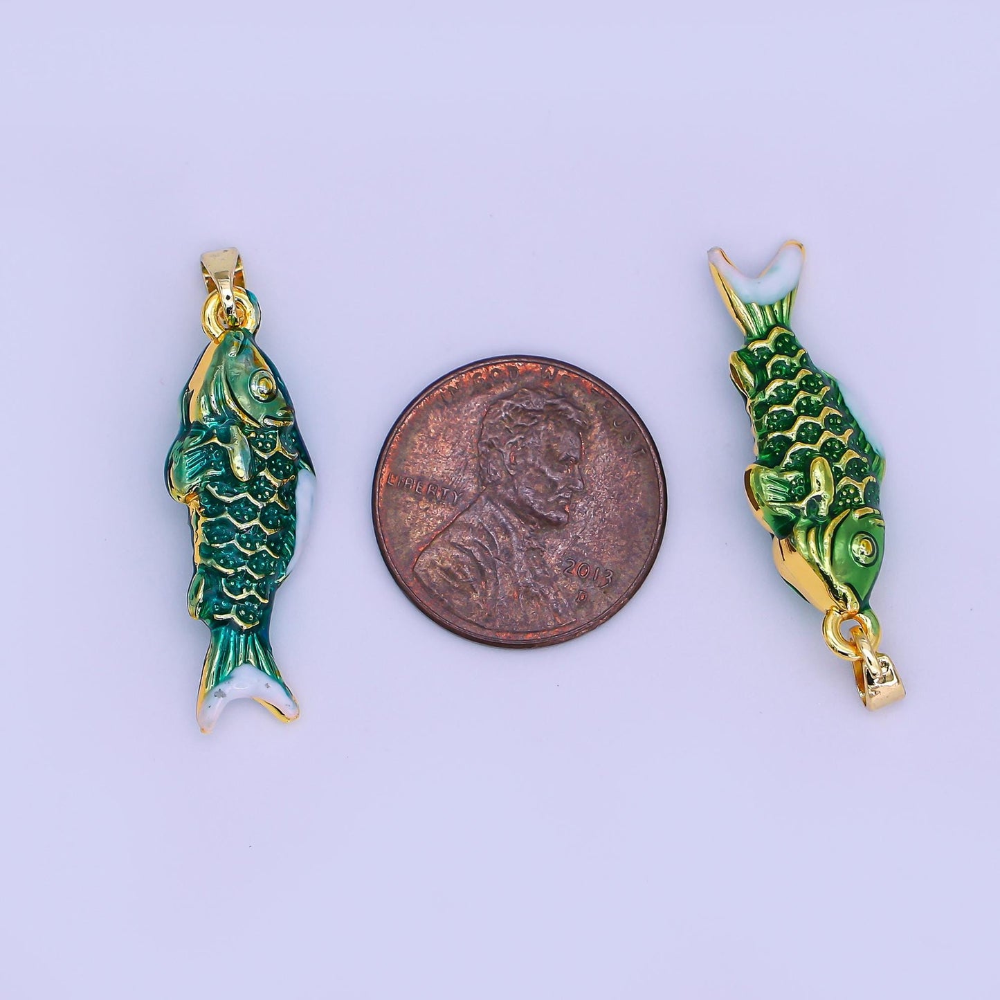 Mini Enamel Green fish Charms 24K Gold Filled fish Pendant, fish Charm Bracelet Necklace for DIY Jewelry Making Supply AH-494