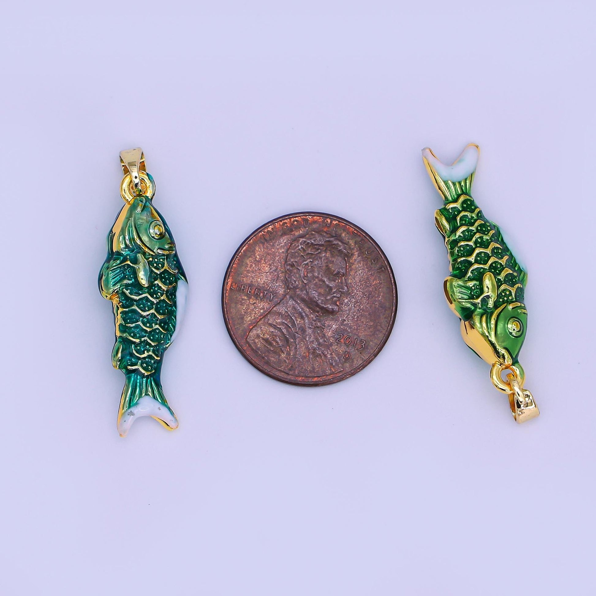 Mini Enamel Green fish Charms 24K Gold Filled fish Pendant, fish Charm Bracelet Necklace for DIY Jewelry Making Supply AH-494