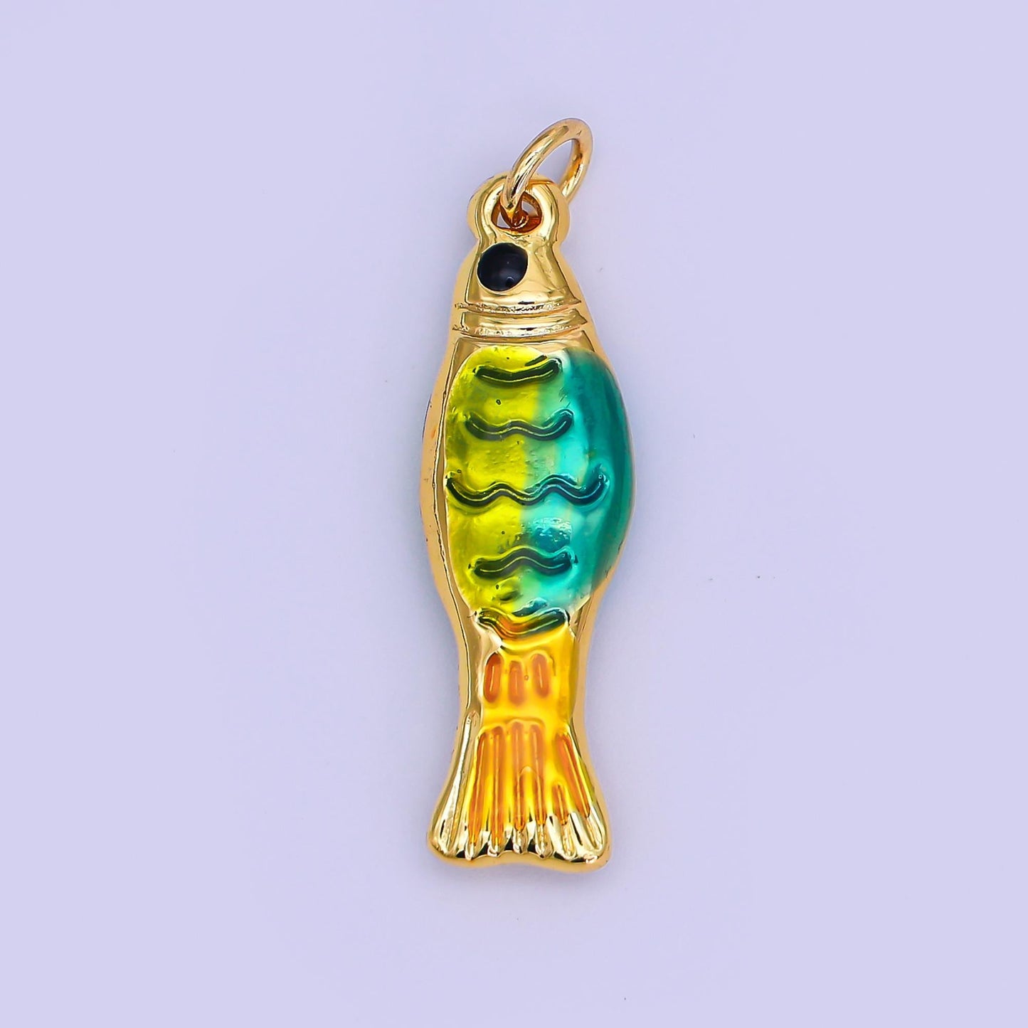 Mini Enamel Green fish Charms 24K Gold Filled Baby fish Pendant, fish Charm Bracelet Necklace for DIY Jewelry Making Supply AJ-338