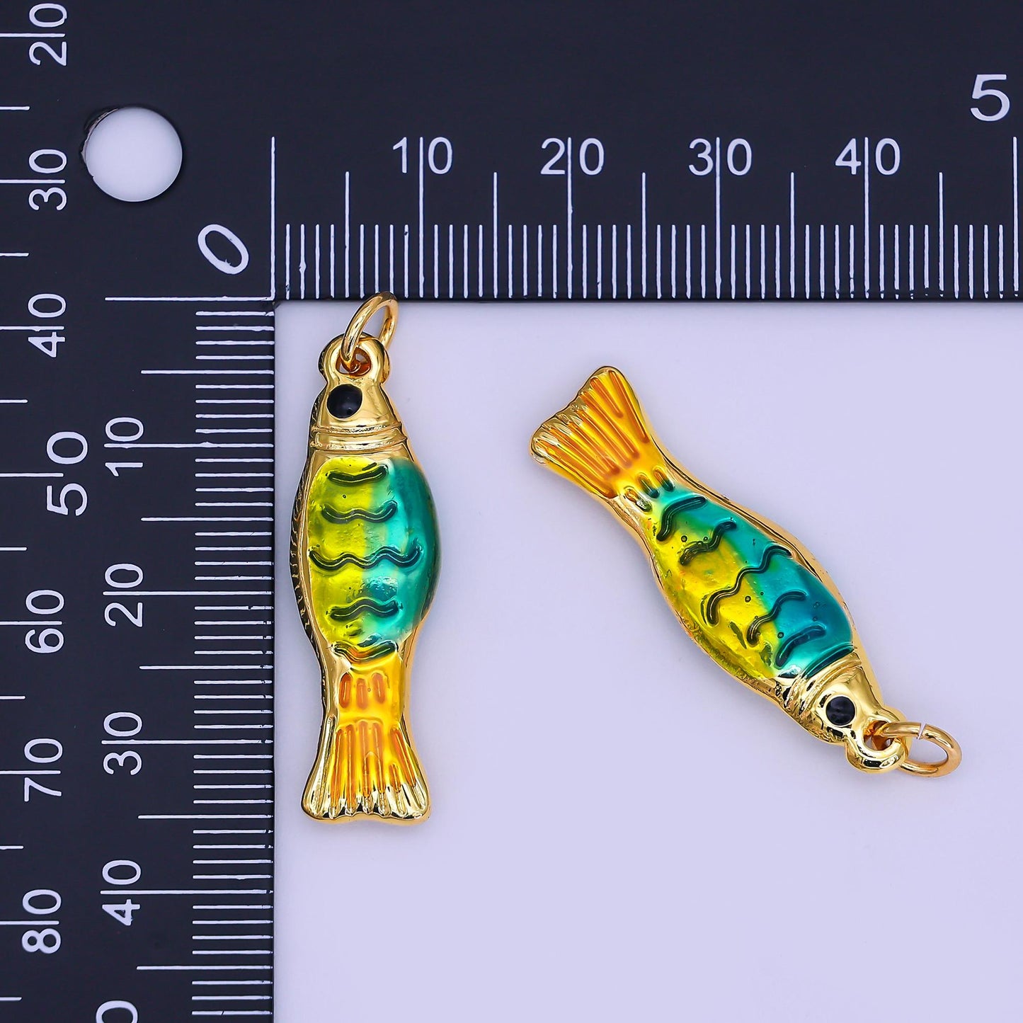 Mini Enamel Green fish Charms 24K Gold Filled Baby fish Pendant, fish Charm Bracelet Necklace for DIY Jewelry Making Supply AJ-338
