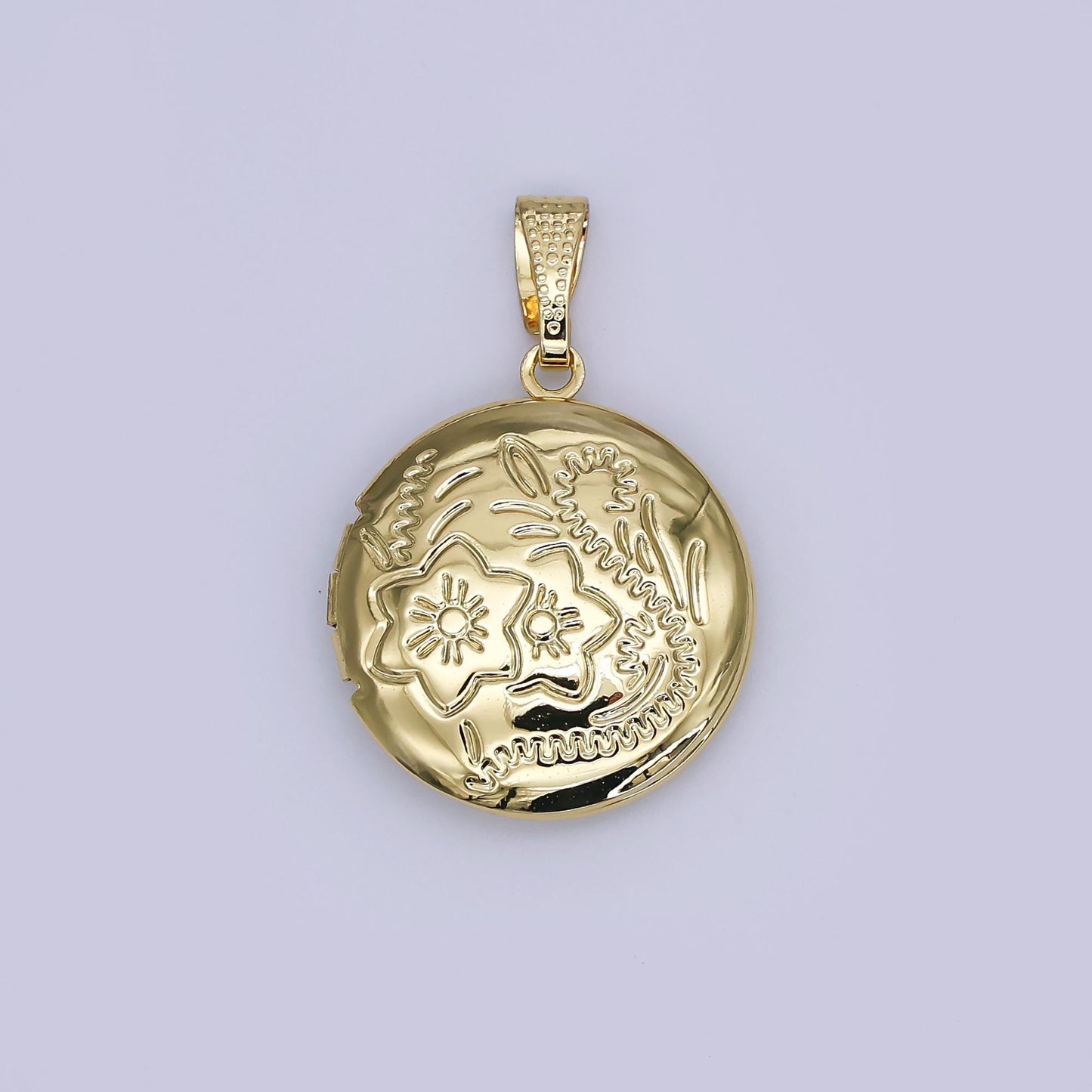 14k gold filled engraved Round floral flower locket pendant in gold AH-485