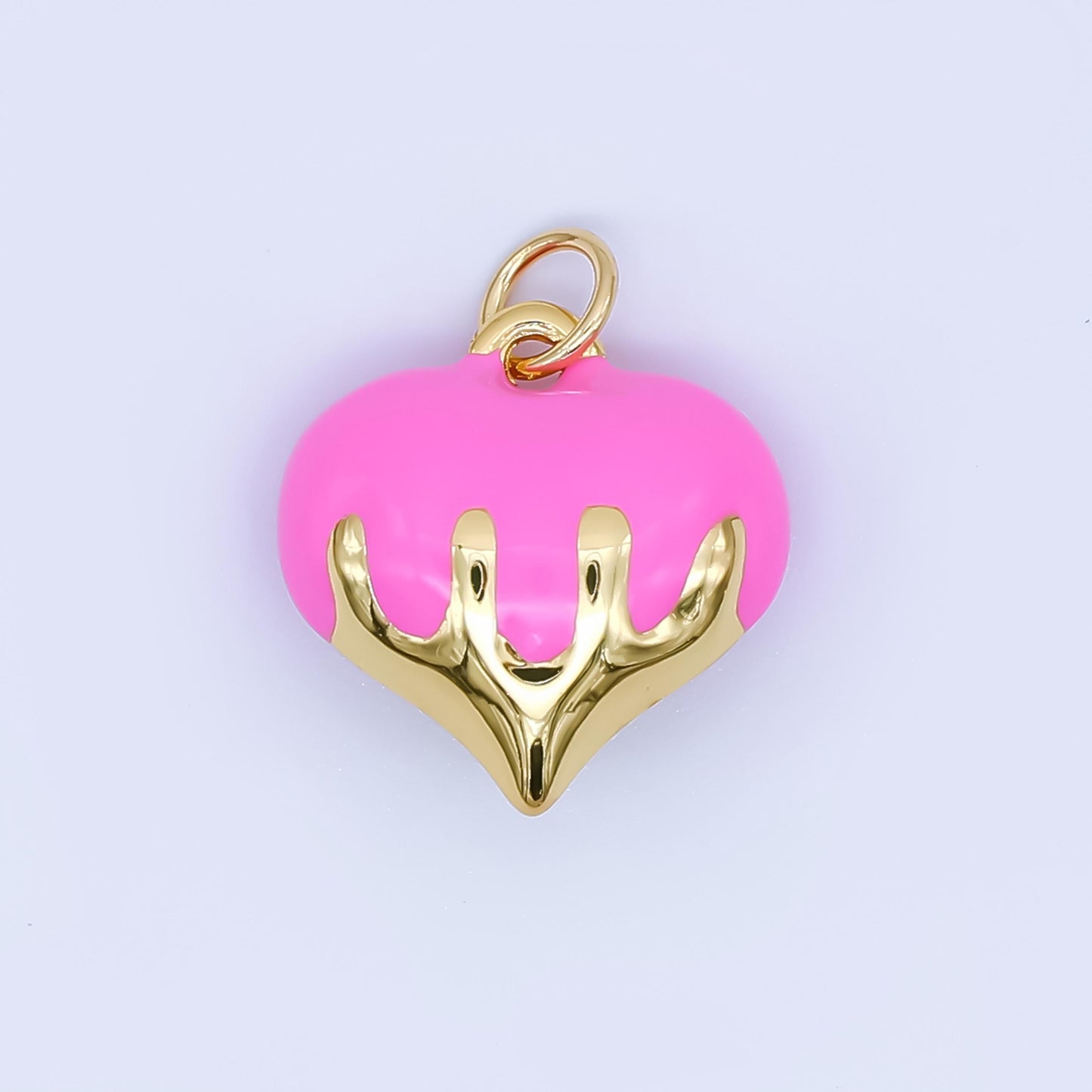 Dainty Enamel Gold Dripping Heart Pendant Melted Pink Heart Charm for Necklace Bracelet Earring Supply AJ-426