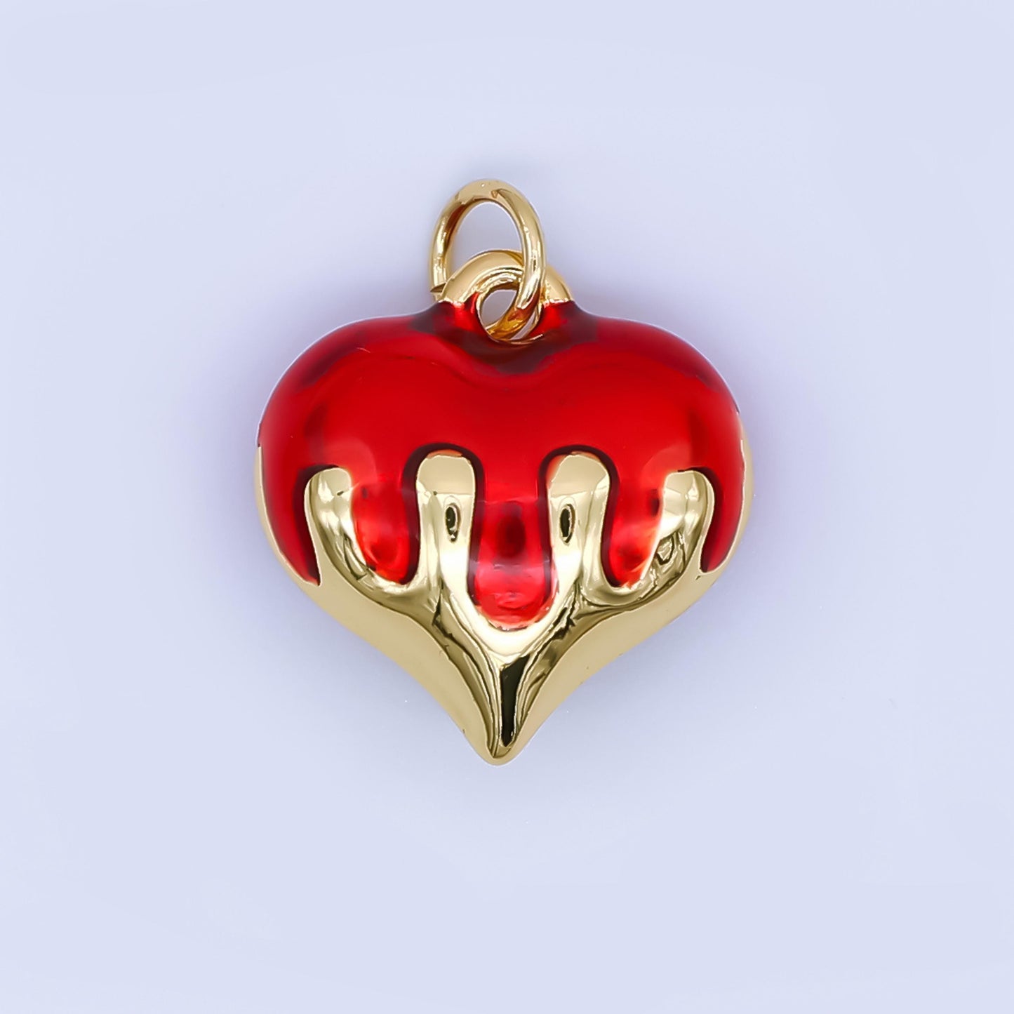 Dainty Enamel Gold Dripping Heart Pendant Melted Pink Heart Charm for Necklace Bracelet Earring Supply AJ-426