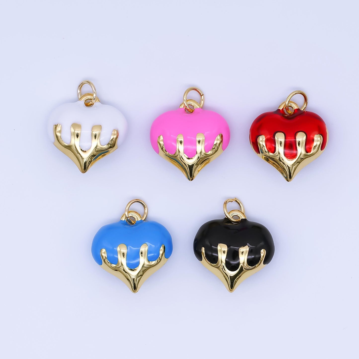 Dainty Enamel Gold Dripping Heart Pendant Melted Pink Heart Charm for Necklace Bracelet Earring Supply AJ-426