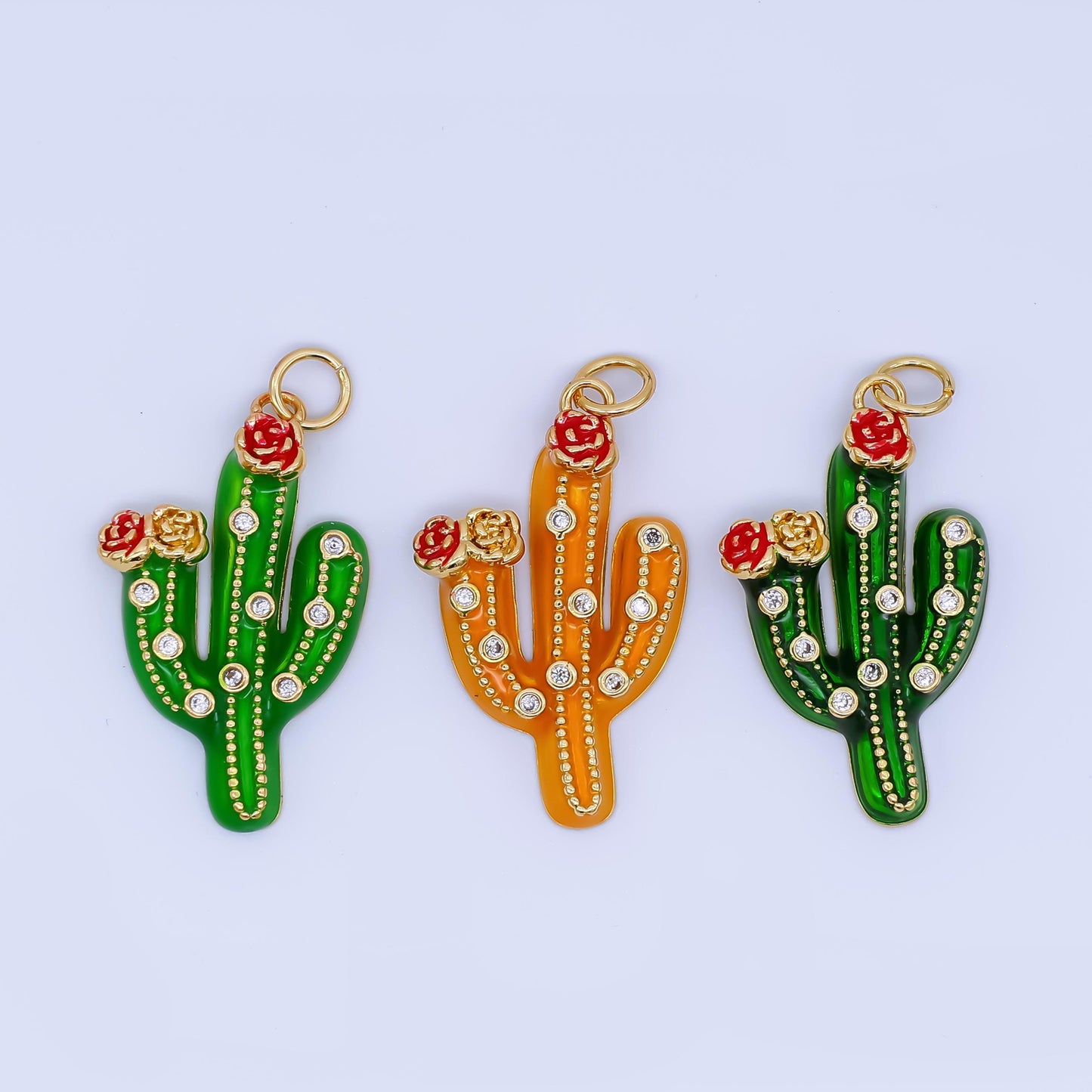 24k gold filled Green Enamel Cactus Charm Succulent theme Necklace Bracelet Supply | AJ-433