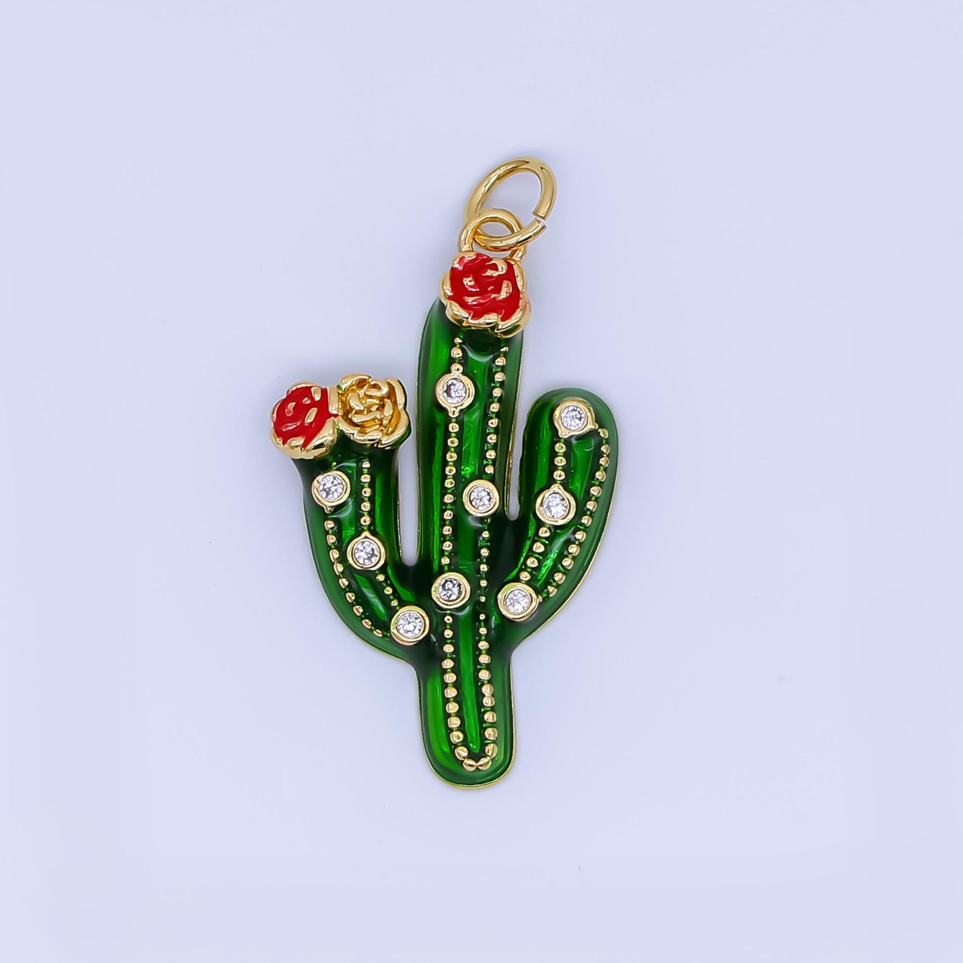 24k gold filled Green Enamel Cactus Charm Succulent theme Necklace Bracelet Supply | AJ-433