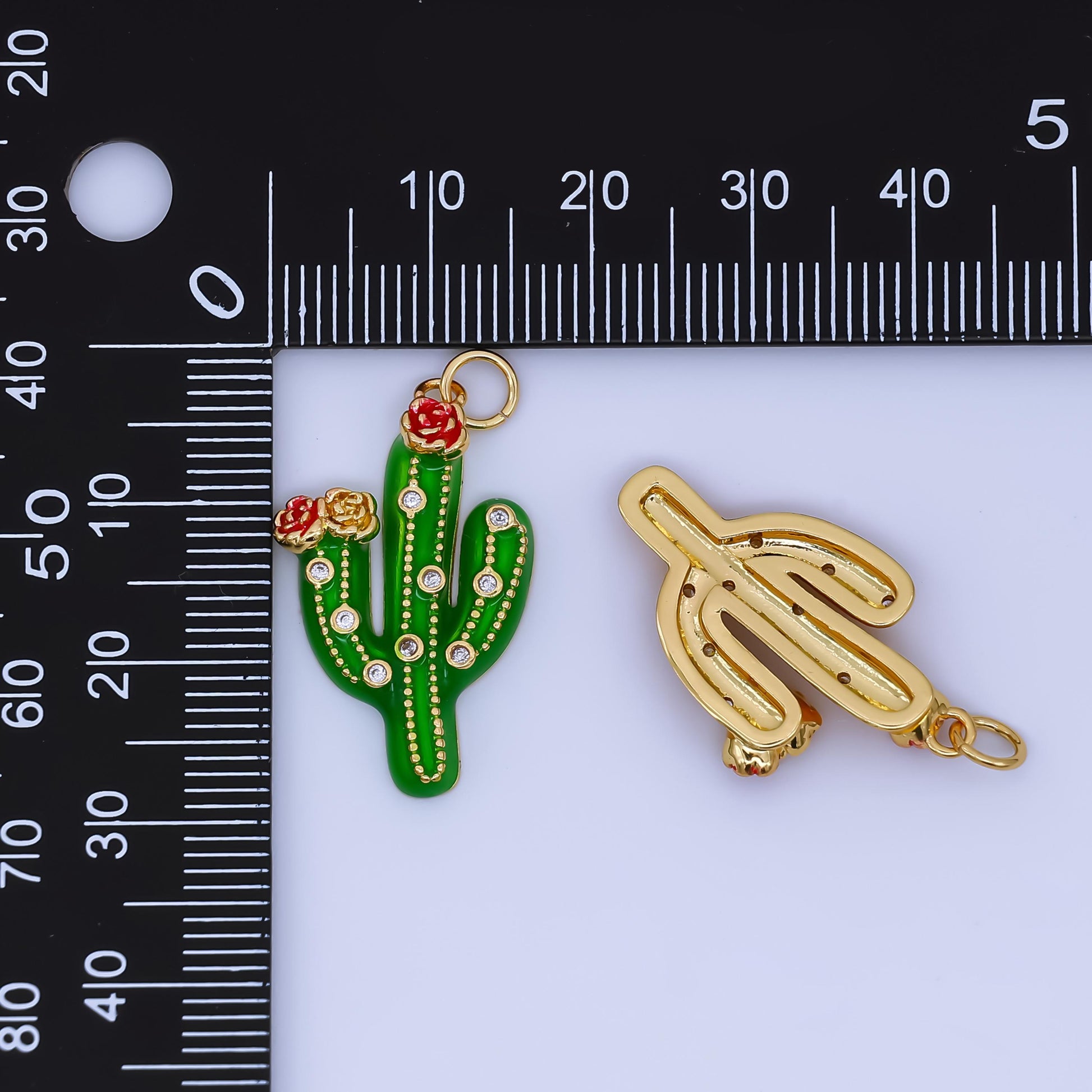 24k gold filled Green Enamel Cactus Charm Succulent theme Necklace Bracelet Supply | AJ-433