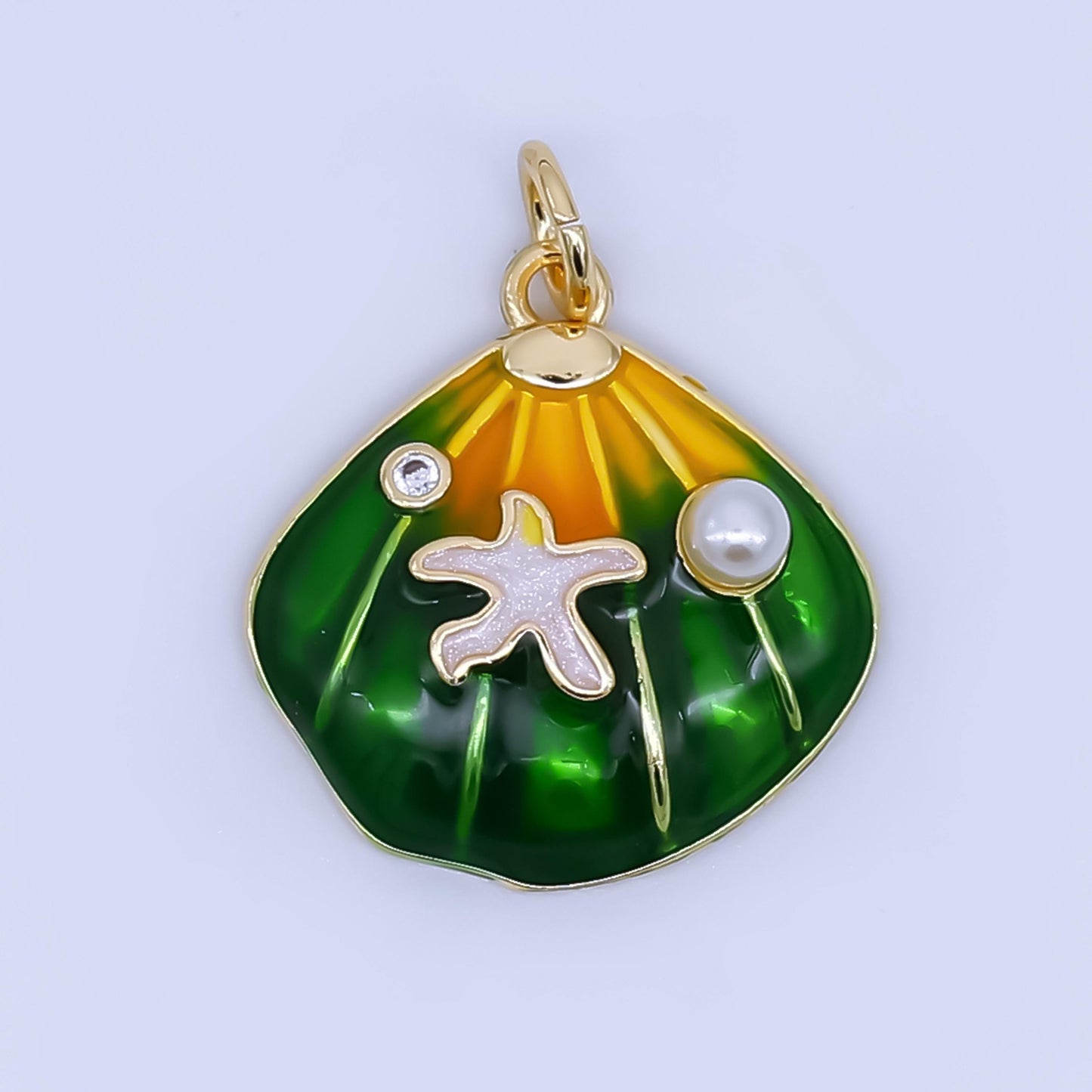 Dainty Colorful 24k gold filled pearl Enamel clam sea shell pendant Charm | AF-431