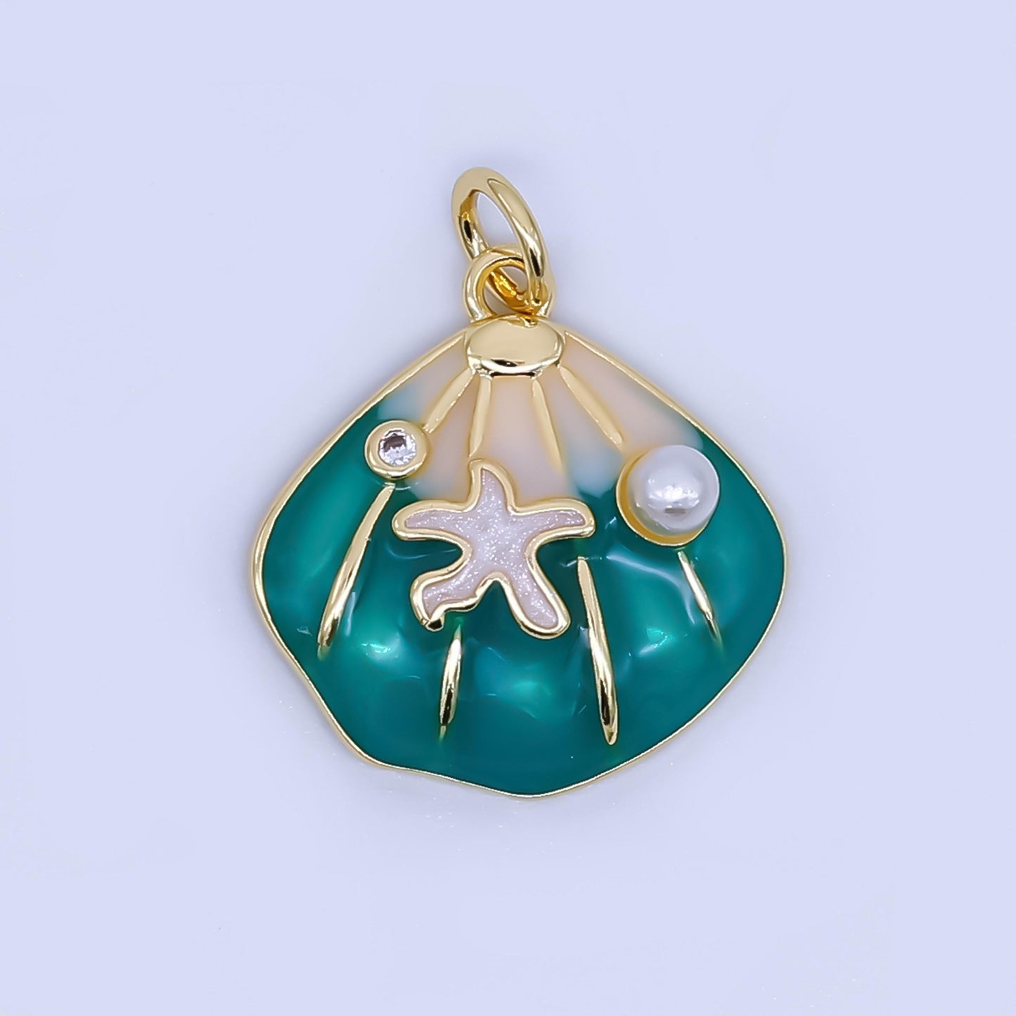 Dainty Colorful 24k gold filled pearl Enamel clam sea shell pendant Charm | AF-431