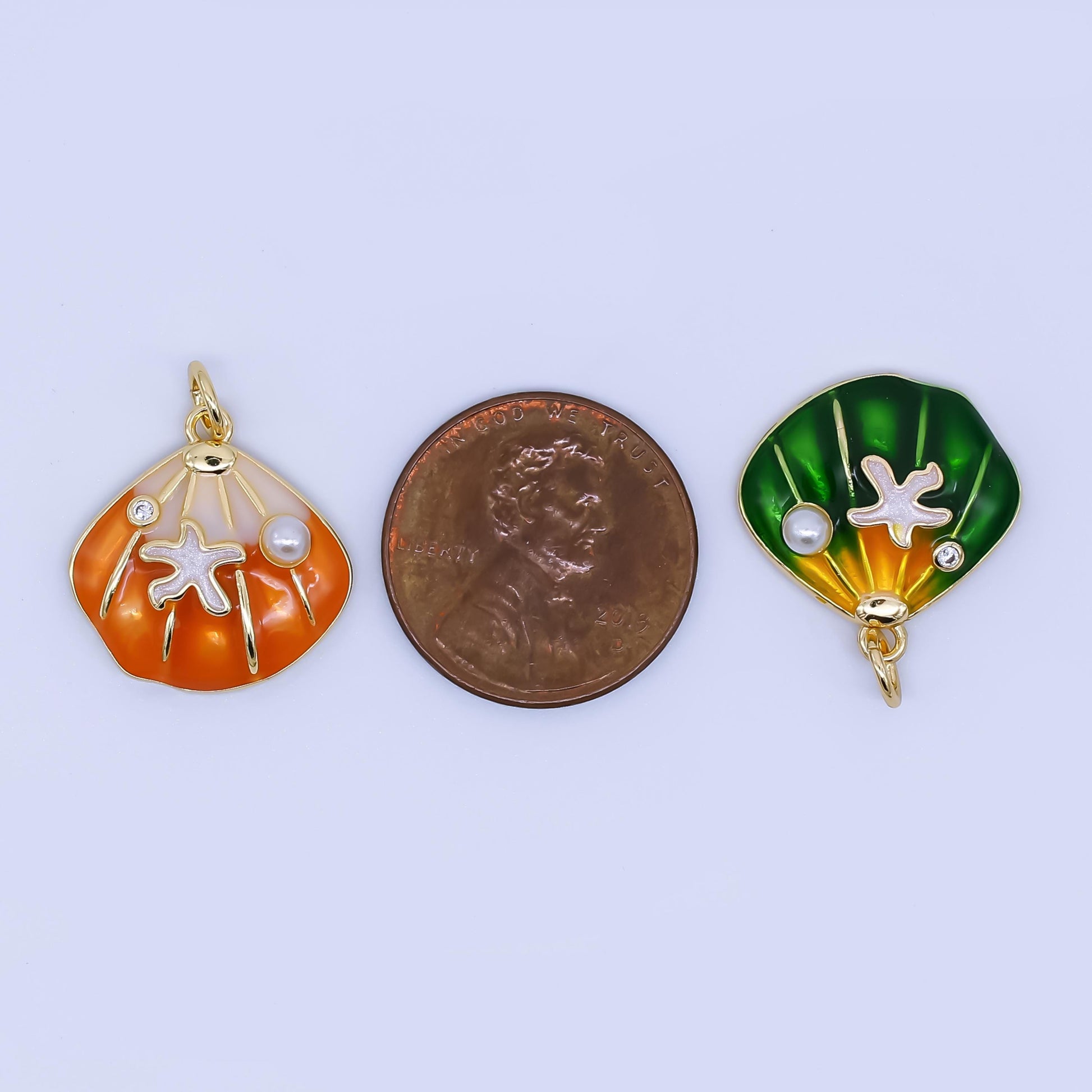 Dainty Colorful 24k gold filled pearl Enamel clam sea shell pendant Charm | AF-431