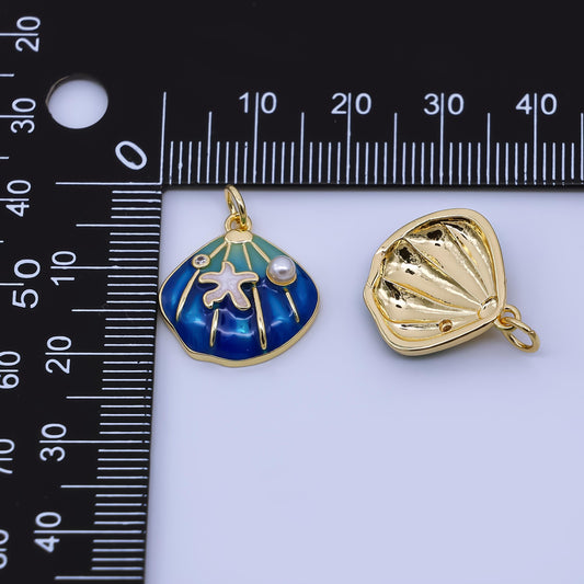 Dainty Colorful 24k gold filled pearl Enamel clam sea shell pendant Charm | AF-431