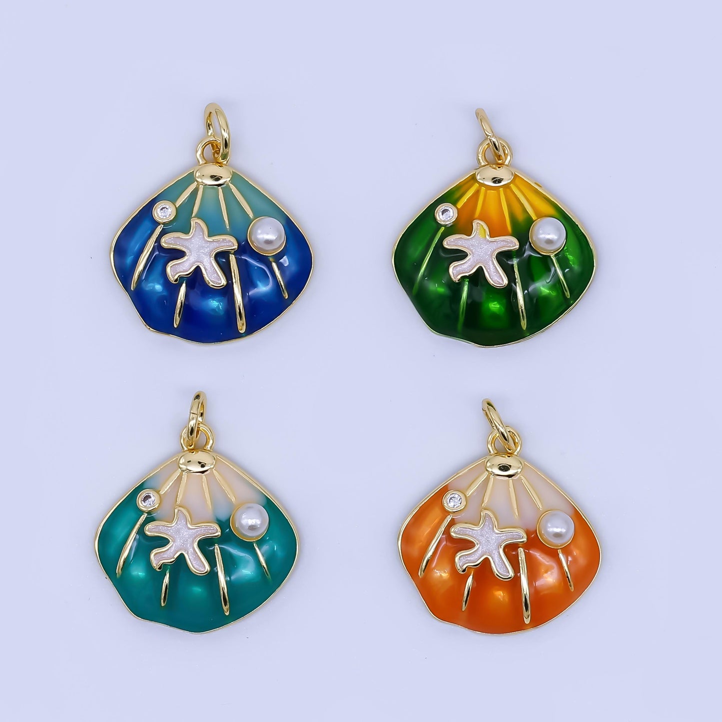 Dainty Colorful 24k gold filled pearl Enamel clam sea shell pendant Charm | AF-431