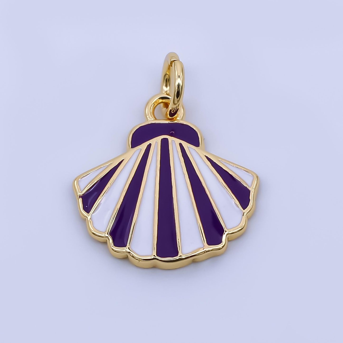 24k gold fill Enamel Clam shaped pendant Zebra Print Heart Charm Pink Blue Purple Stripes Pendant aj-429