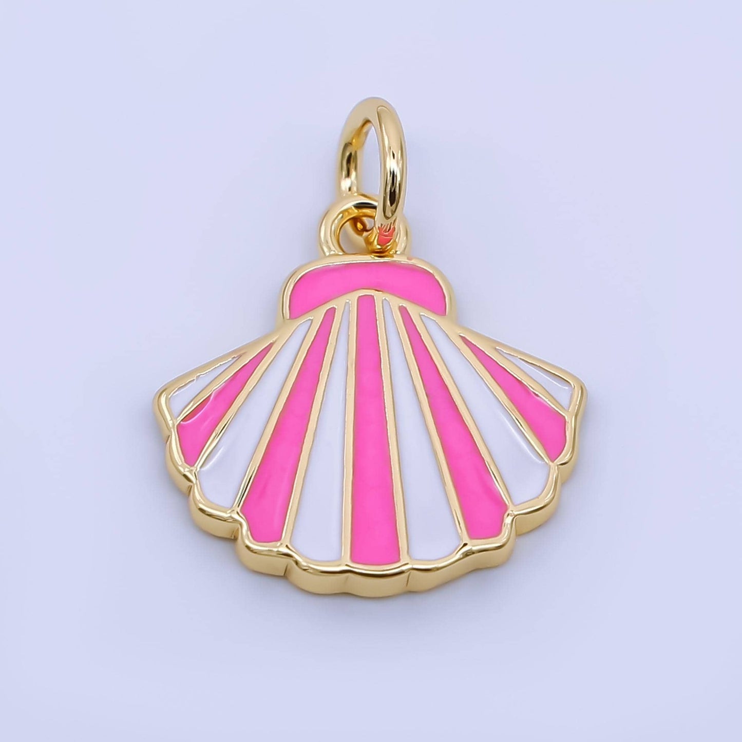 24k gold fill Enamel Clam shaped pendant Zebra Print Heart Charm Pink Blue Purple Stripes Pendant aj-429