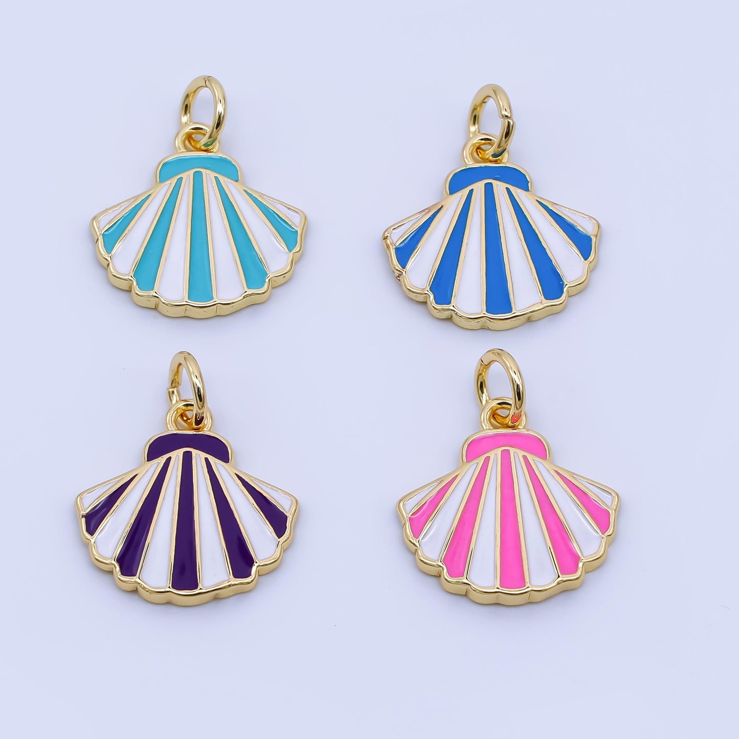 24k gold fill Enamel Clam shaped pendant Zebra Print Heart Charm Pink Blue Purple Stripes Pendant aj-429