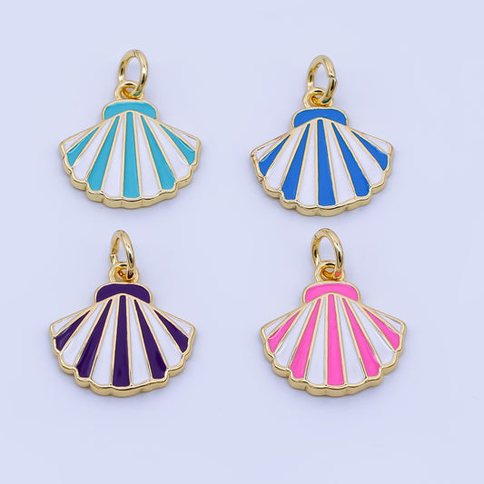 24k gold fill Enamel Clam shaped pendant Zebra Print Heart Charm Pink Blue Purple Stripes Pendant aj-429