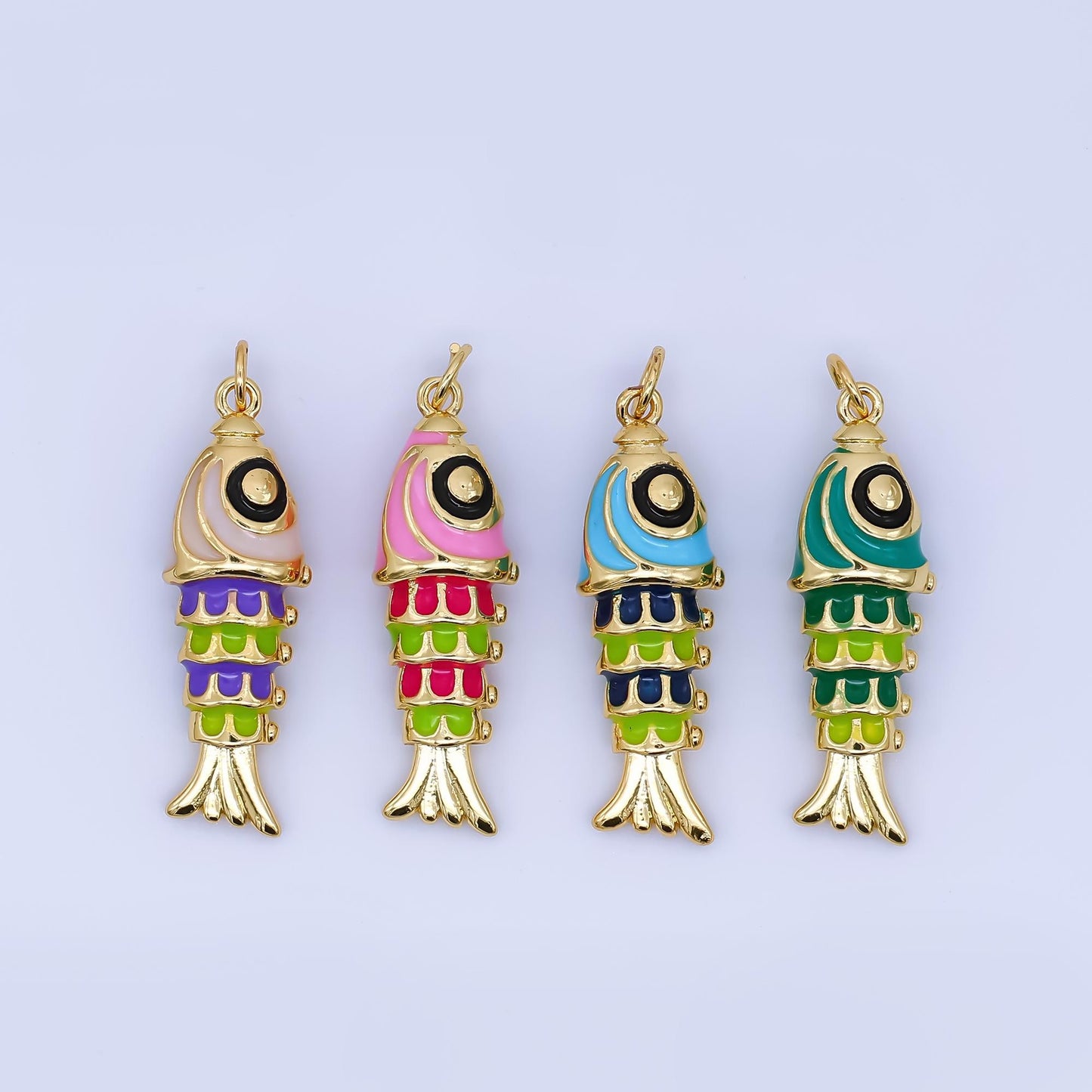 Dainty Colorful Enamel Sardines Fish 24k Gold Filled Moveable Fish Beach Under the Sea Animal Charm | AJ-435