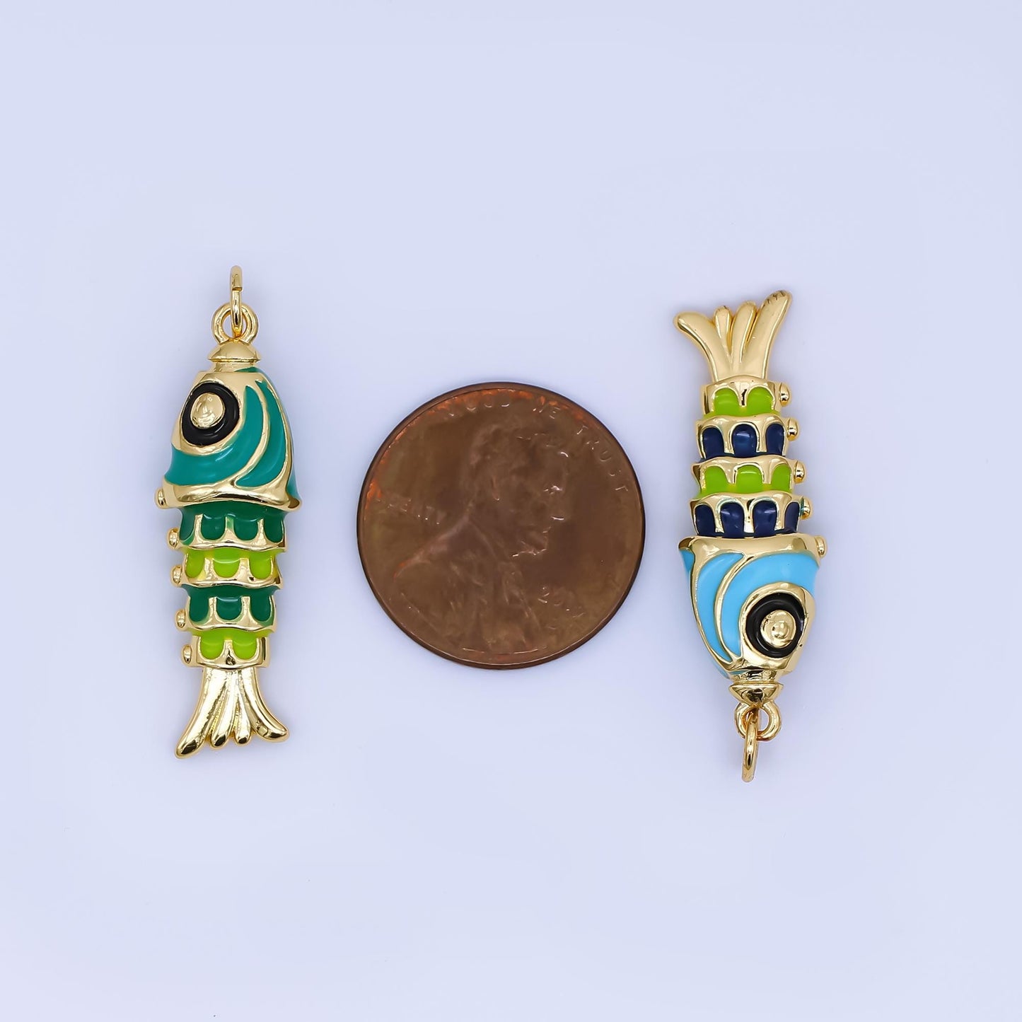 Dainty Colorful Enamel Sardines Fish 24k Gold Filled Moveable Fish Beach Under the Sea Animal Charm | AJ-435