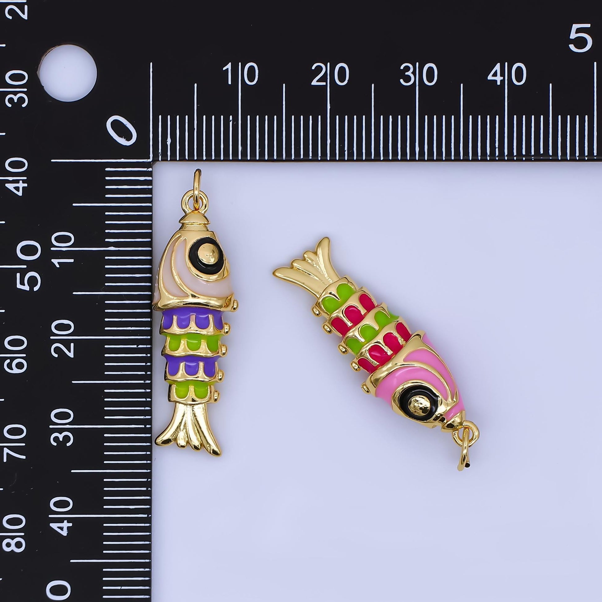 Dainty Colorful Enamel Sardines Fish 24k Gold Filled Moveable Fish Beach Under the Sea Animal Charm | AJ-435